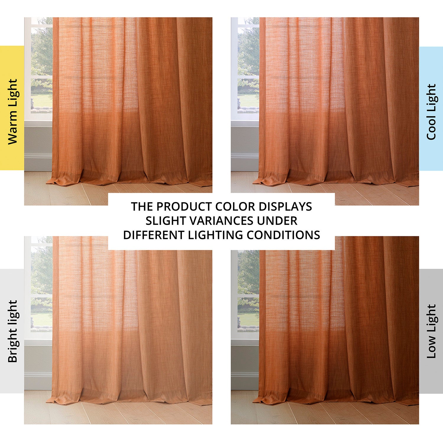 Rustic Orange Linen Weave Light Filtering Curtains - Set of 2 Panels for Living Room, Bedroom & Dining Room Window Treatments