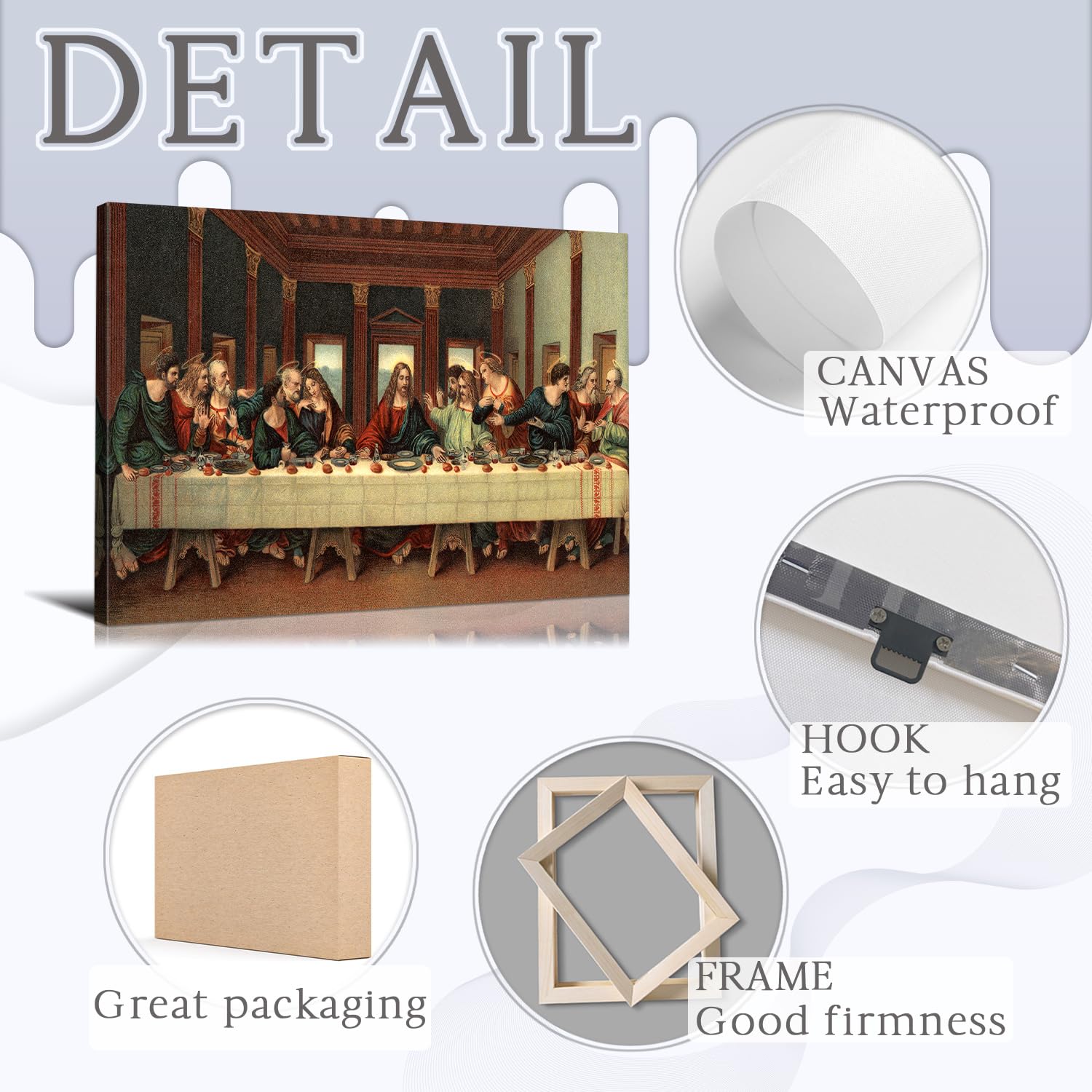 YOUHONG The Last Supper Jesus with Twelve Disciples Canvas Wall Art - Da Vinci Inspired Religious Painting for Home Decor (12''H x 18''W) - Perfect for Living Room, Bedroom & Church Decorations