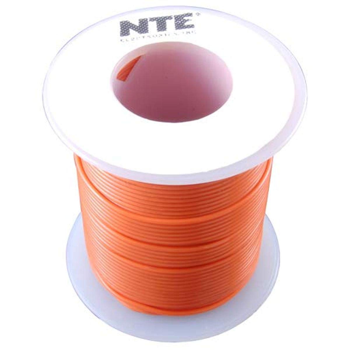 NTE Electronics WT18-03-25 Series WT Teflon Hook Up Wire - 18 Gauge, 19 Stranded, 25ft, 600V, Orange | High Temperature Resistant for Industrial Equipment, Automotive Wiring & DIY Electronics Projects