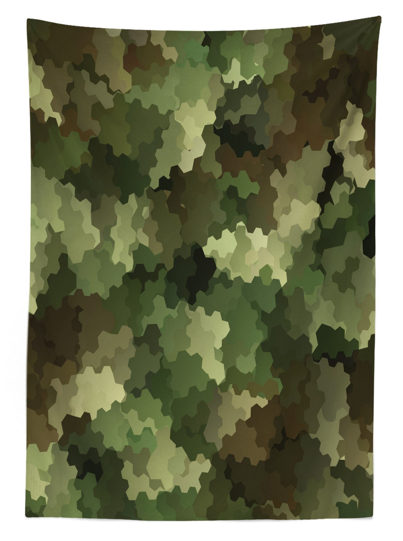 Ambesonne Camouflage Outdoor Tablecloth - Frosted Glass Hexagon Abstract Woodland Print, Washable Picnic Table Cover 58x120 Inches, Green Pale Green & Brown - Perfect for Camping, BBQs, and Outdoor Dining