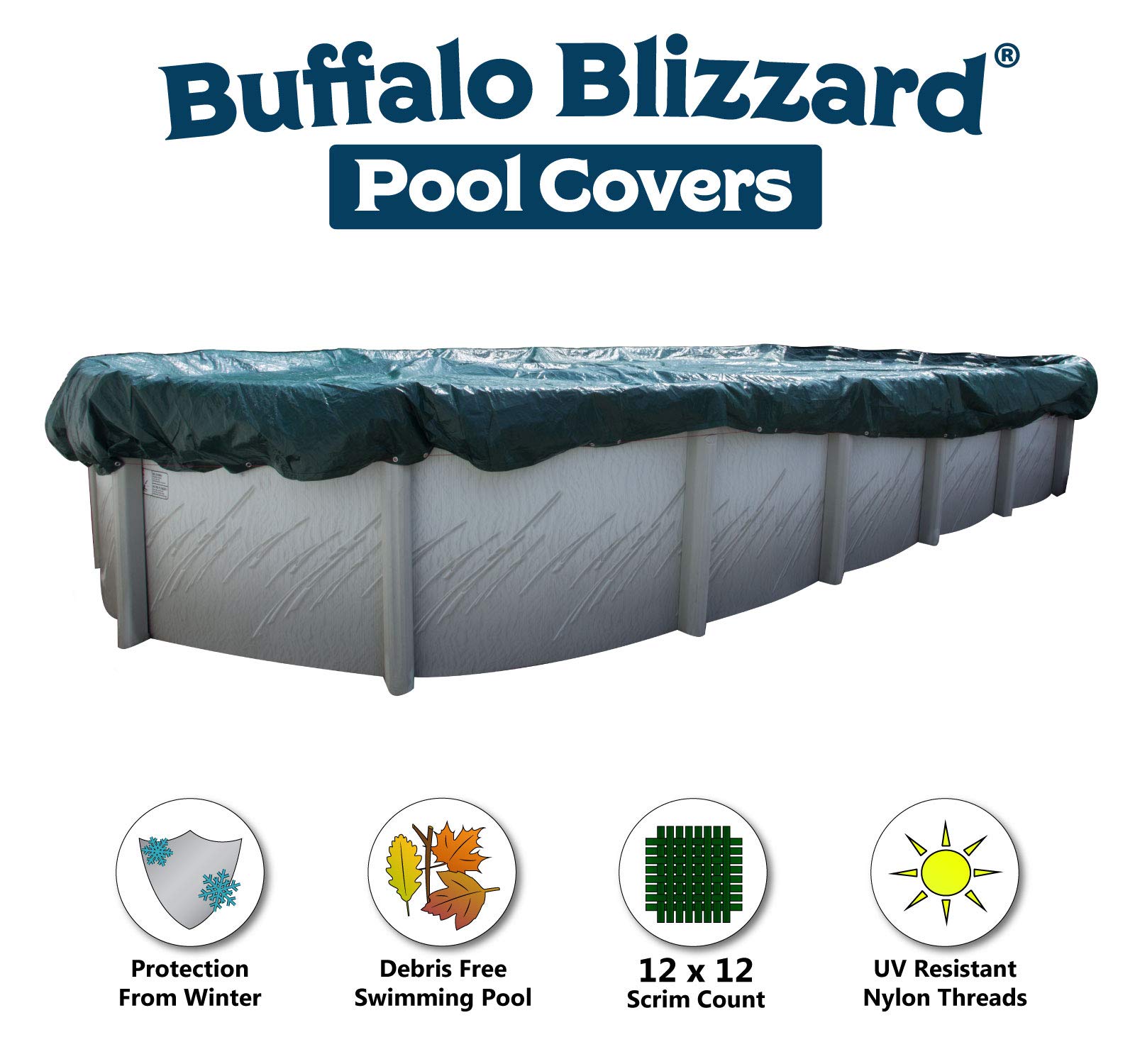 Buffalo Blizzard 18x33/34ft Oval Above Ground Pool Cover - Heavy Duty Reversible Green/Black Winter Cover with UV Protection | Shields Pool from Leaves & Debris | Perfect for Winterizing Inground & Above Ground Pools