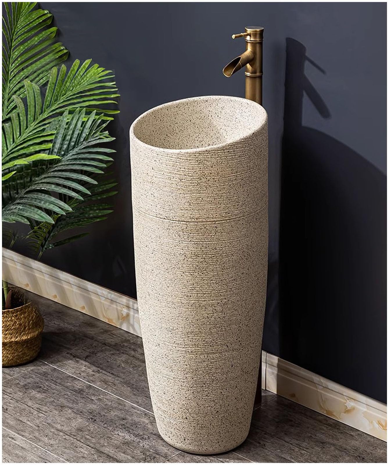 One Piece Pedestal Sink - 32.3 Inch Tall Ceramic Standing Bathroom Sink with Faucet, Easy-Clean Porcelain Design, Scratch & Stain Resistant - Perfect for Modern Bathrooms, Powder Rooms & Guest Baths