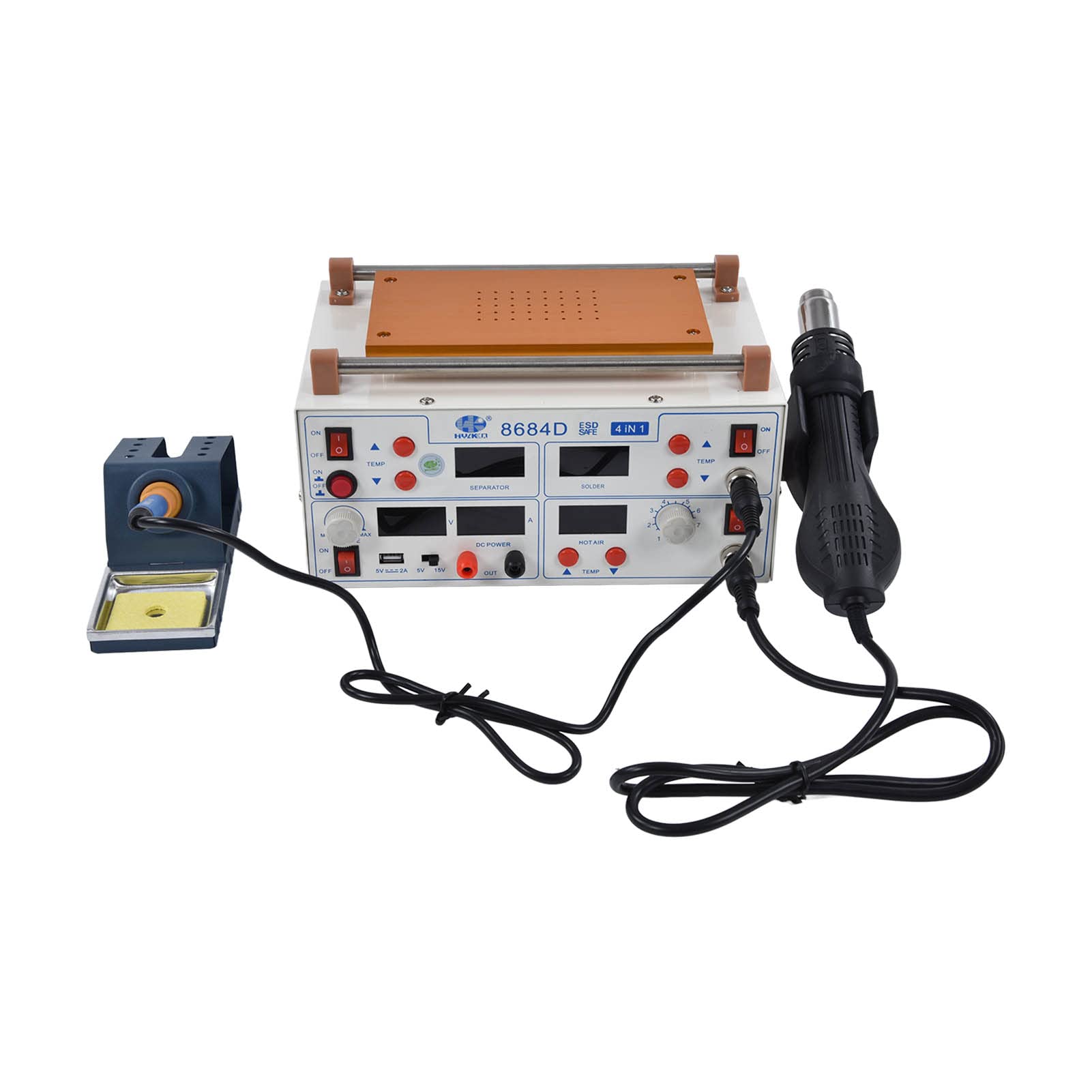 4-in-1 Hot Air Gun Rework Station with PID Control & LED Display - 110V American Standard Digital Welding Station for Precise Electronics Repair - Perfect for PCB, SMD, and BGA Component Replacement