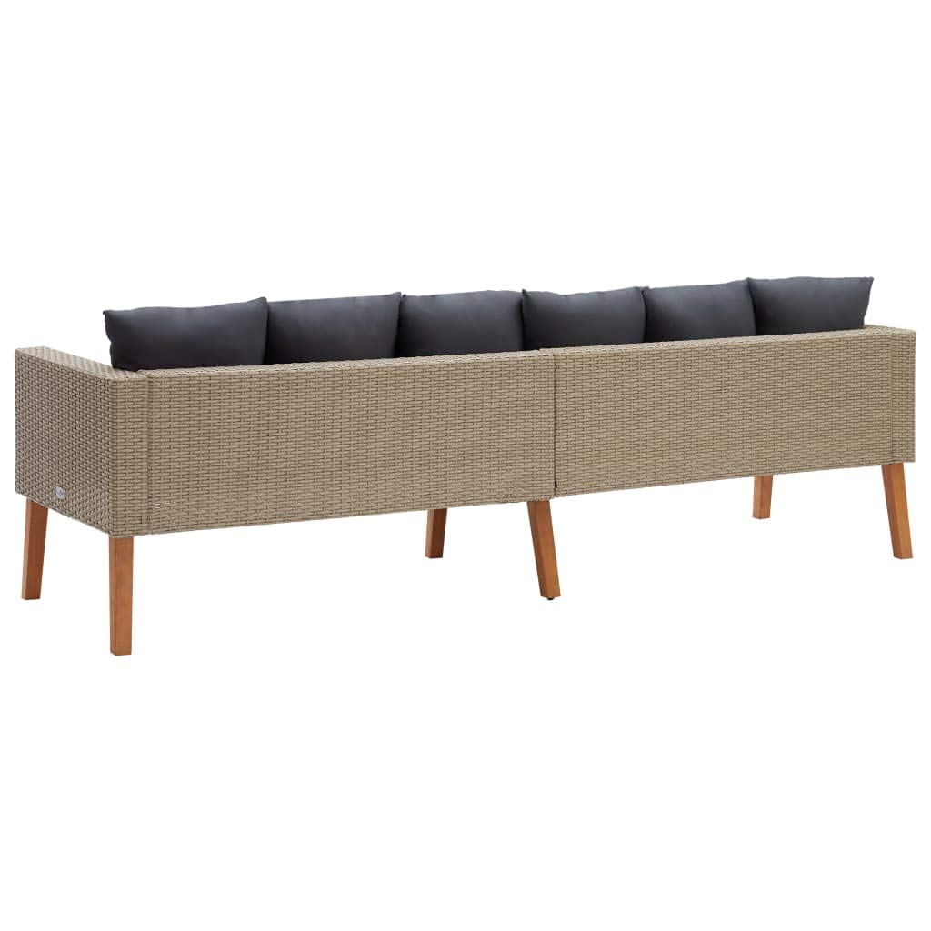 Modern 3-Seater Patio Sofa with Cushions - Waterproof Poly Rattan Upholstered Outdoor Couch - Beige Living Room Furniture for Apartment, Balcony & Backyard Relaxation