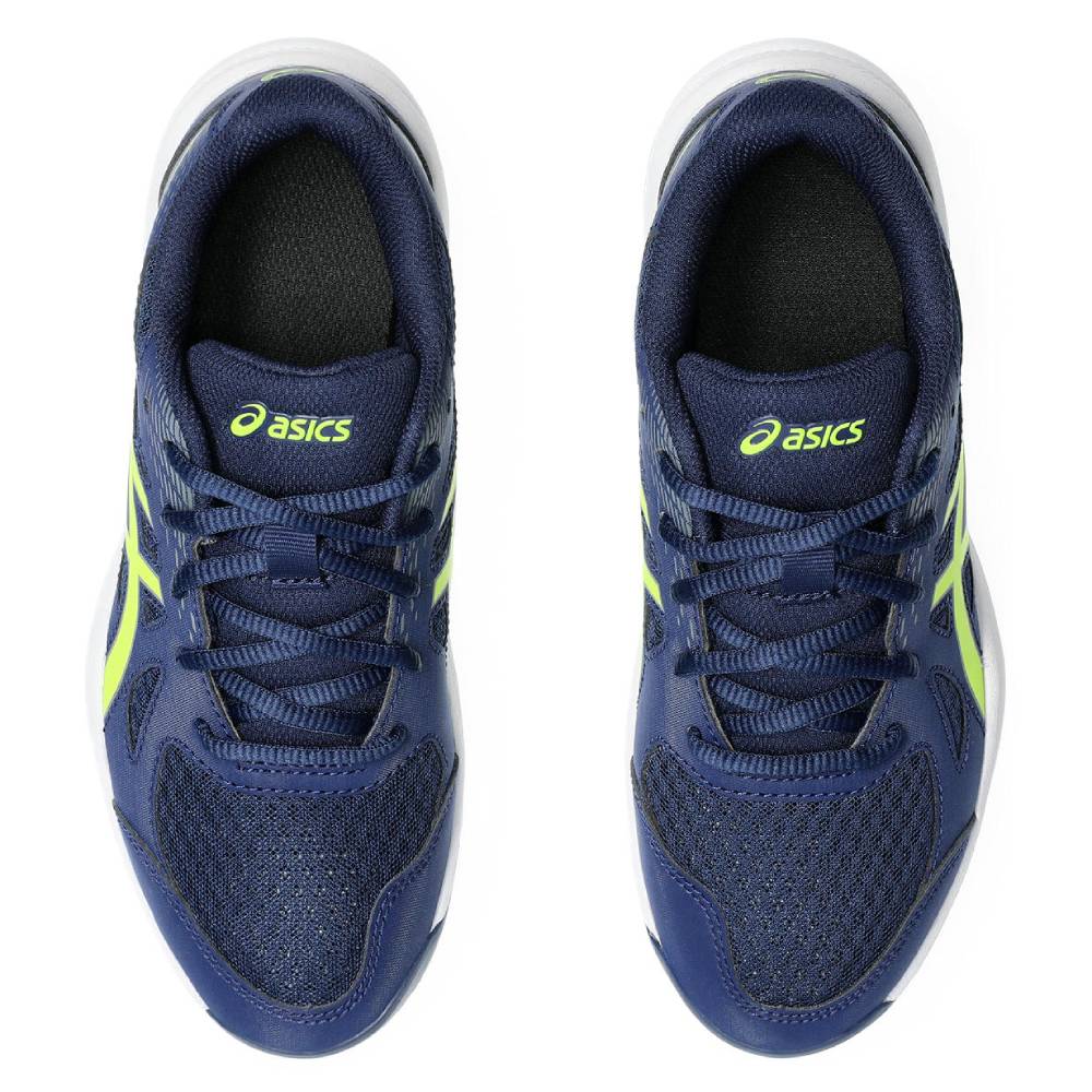 ASICS Upcourt 6 GS Junior Indoor Court Shoes for Girls - Blue Expanse/Safety Yellow - Lightweight Volleyball & Badminton Shoes for Kids - Perfect for School Sports & Gym Classes