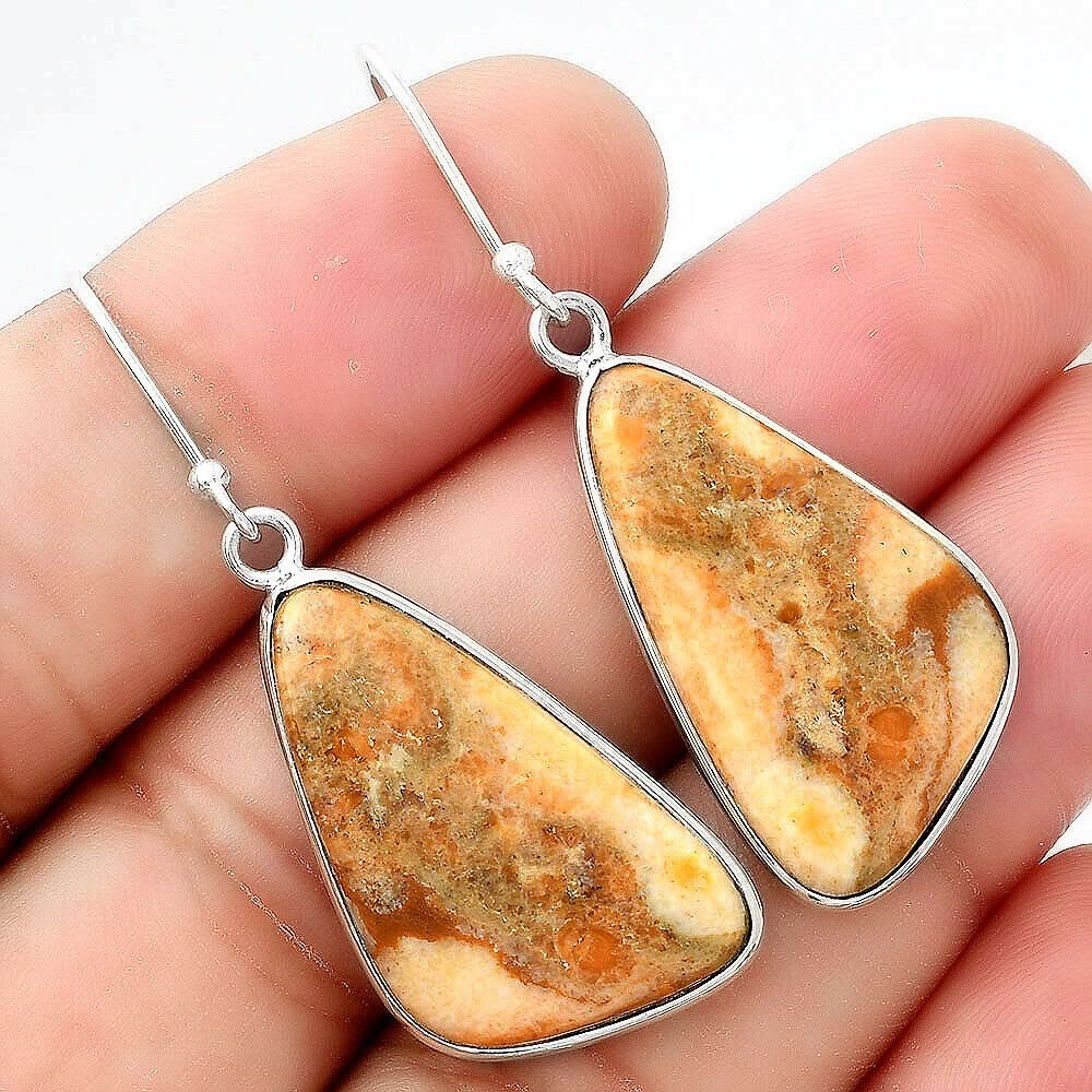 Natural Coral Jasper 925 Sterling Silver Dangle Earrings for Women - Handmade Gemstone Jewelry with French Hook - Elegant Gift for Birthday, Anniversary & Special Occasions
