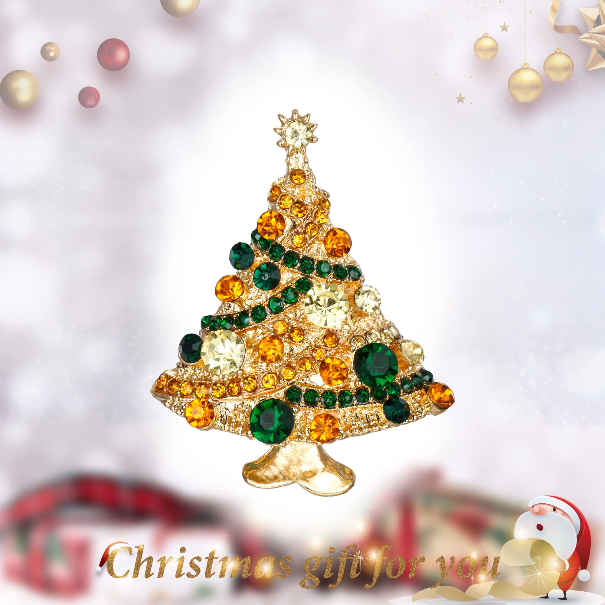 EVER FAITH Christmas Tree Brooch Pin with Austrian Crystals - Elegant Holiday Jewelry for Streamers, Party Wear & Gift Giving