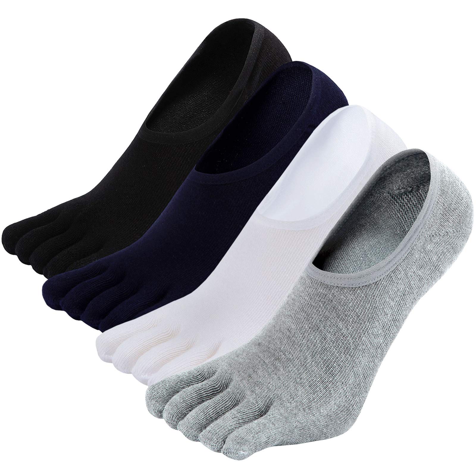 Breathable Cotton Toe Socks for Men - 5 Finger Running Socks (Black & Grey, 4 Pairs) - UK Sizes 6-10/10-12 - Perfect for Yoga, Barefoot Shoes & Outdoor Activities