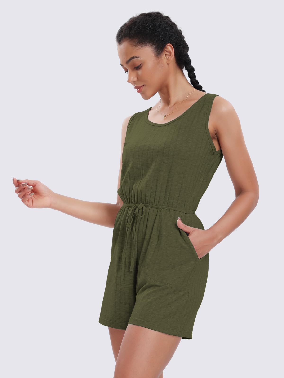 Women's Casual Loose Ribbed Romper Jumpsuit - Sleeveless Tank Top Summer Lounge Outfit with Pockets | Perfect for Beach, Vacation & Everyday Wear 2024