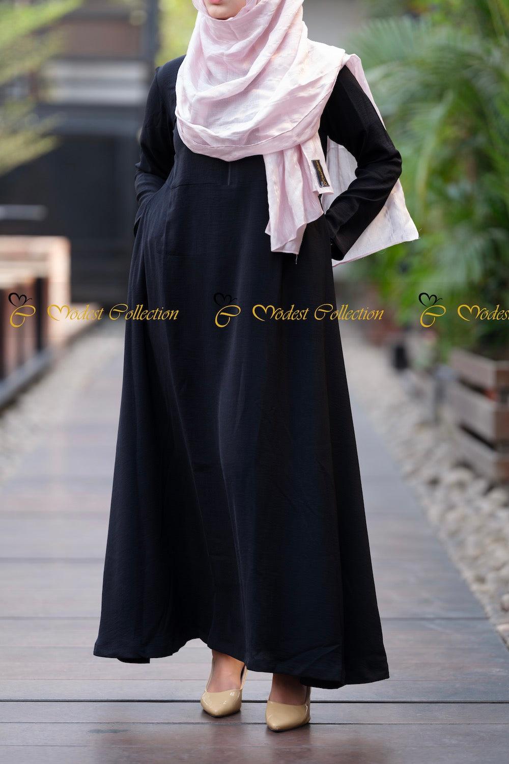 Elegant Black A-Line Abaya for Women - Modest Islamic Prayer Dress for Umrah, Hajj & Daily Wear - Lightweight & Comfortable for Travel & Mosque Visits
