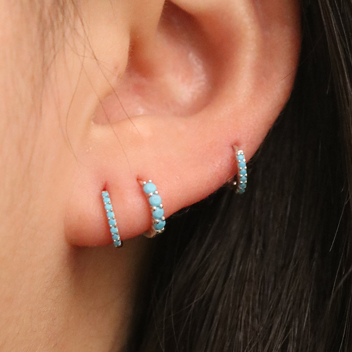 Turquoise Huggie Earrings for Women – Dainty Hoop Earrings with Natural Stone, Hypoallergenic & Lightweight – Perfect for Everyday Wear, Gifts, and Special Occasions