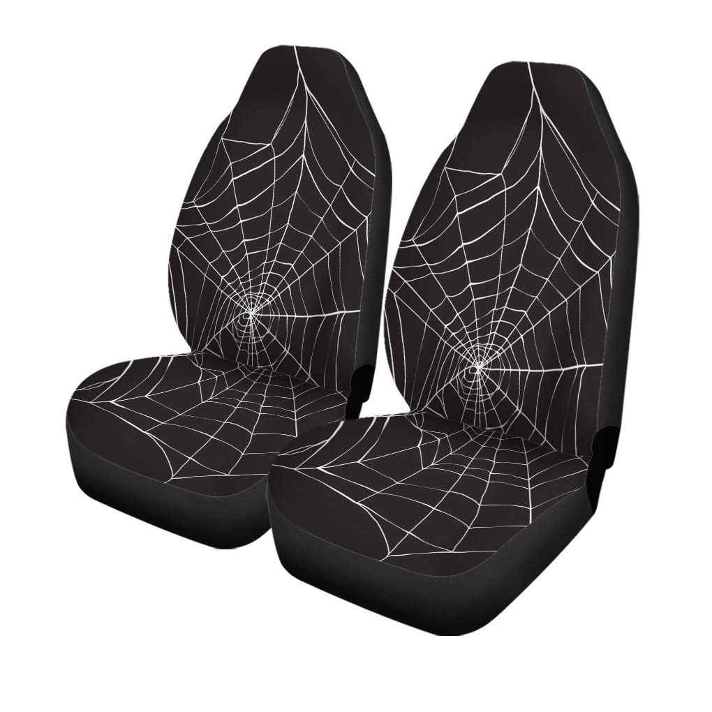 Spiderweb Car Seat Covers - Halloween White Spider Design, Universal Fit for Cars, Trucks & SUVs (Set of 2) - Durable Auto Accessories for Protection & Style | Perfect for Halloween Decor, Themed Parties & Spooky Car Interiors