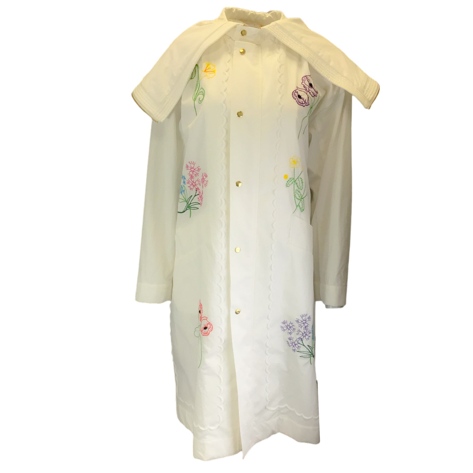 Muveil White Multi Floral Embroidered Cotton Trench Coat for Women - Elegant Spring/Summer Lightweight Jacket for Office, Dating & Outdoor Activities