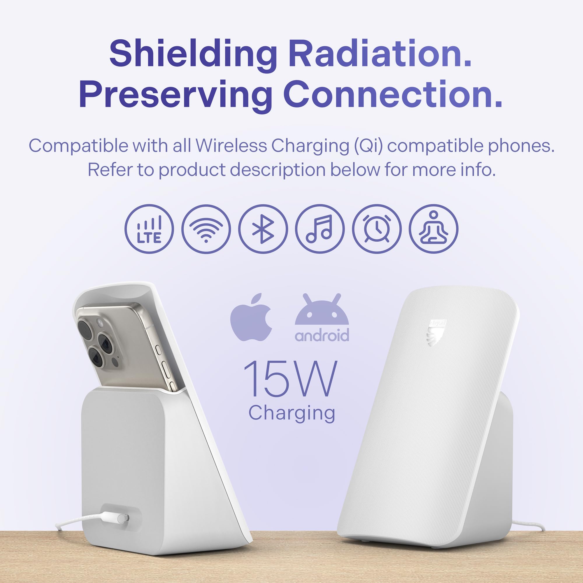 Elvy Fast Qi Wireless Charger for iPhone & Android Phones - EMF Protection, Lab Tested by Ordos Tech, Safe & Fast Charging (Snow White) | Perfect for Home, Office & Travel