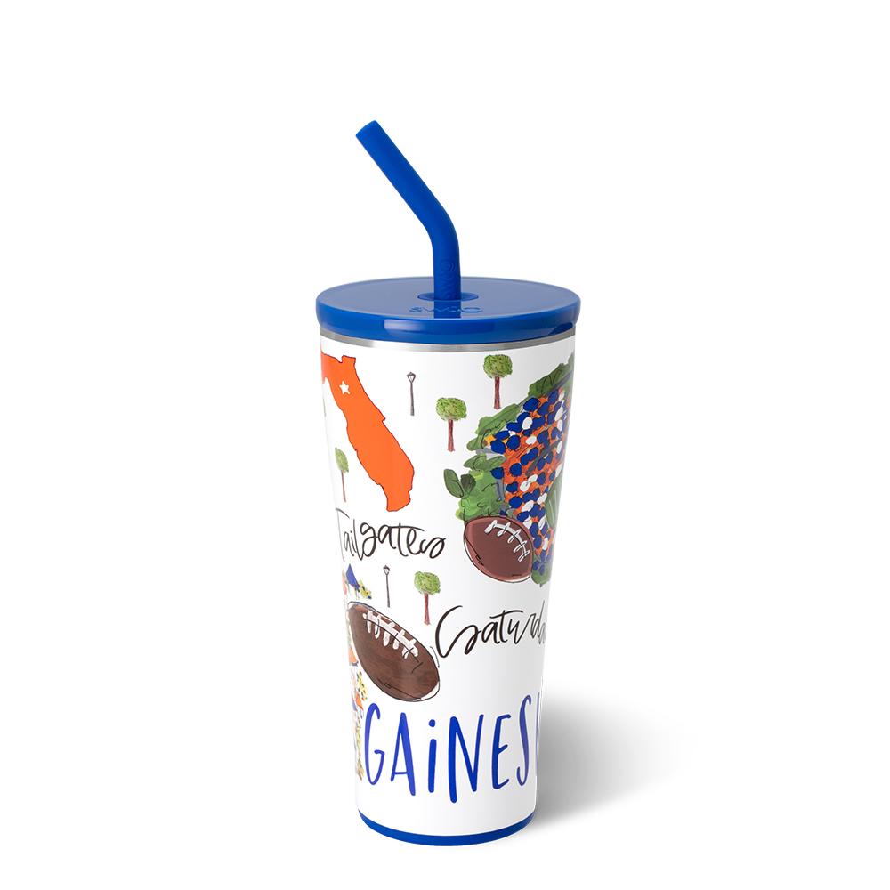 32oz Saturdays in Gainesville Straw Tumbler - Insulated Stainless Steel Cup for Iced Coffee, Smoothies & Cold Drinks - Perfect for Beach, Pool & Outdoor Activities