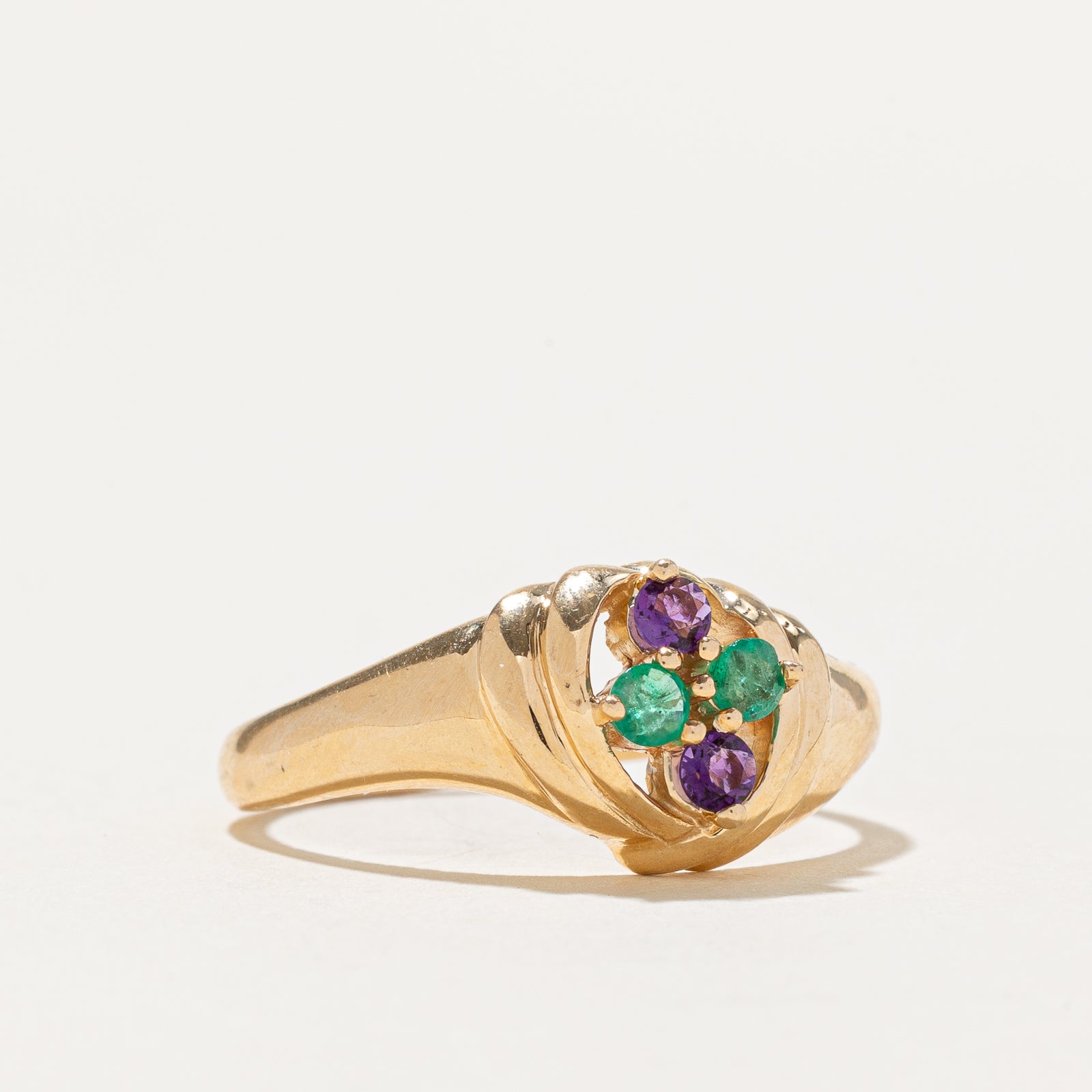 Emerald & Amethyst Grooved Ring - 0.26ctw Gemstone Jewelry - Size 10.25 - Elegant Birthstone Gift for Women - Perfect for Weddings, Anniversaries & Special Occasions