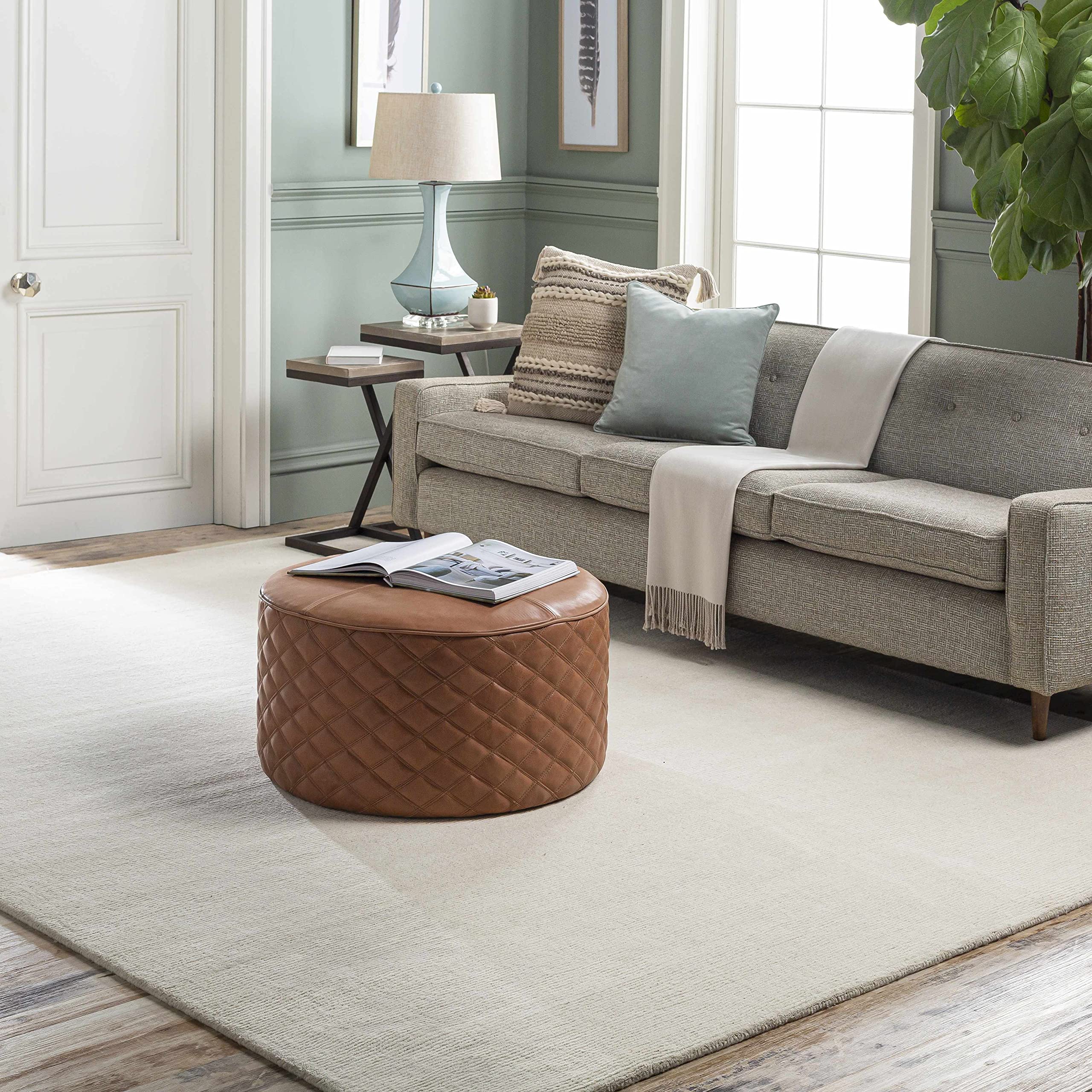 Premium Hand-Loomed 100% Wool Modern Farmhouse Area Rug - Brockton Solid Beige/Cream - 3'3