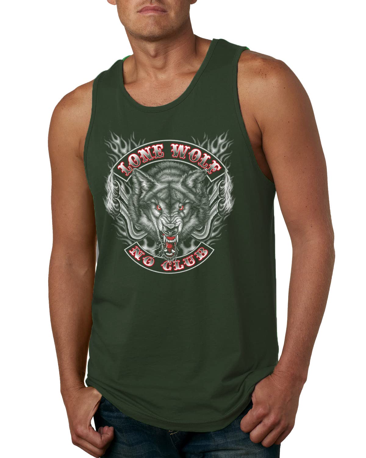 Lone Wolf No Club Cool Motorcycle Biker Fire Fashion Mens Graphic Tank Top for Summer Riding and Outdoor Adventures