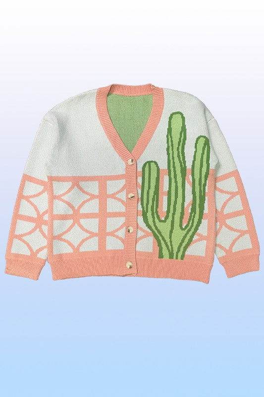 Cactus Resort Knit Cardigan Women's Lightweight Open Front Sweater - Perfect for Casual Outings, Beach Cover-Up & Cozy Lounge Wear
