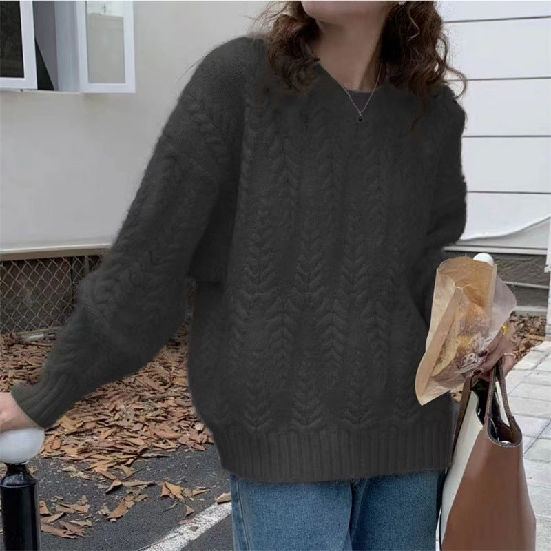 Cozy Loose Knit Sweater for Women - Autumn Casual Twist Top - Perfect for Fall Layering & Relaxing at Home