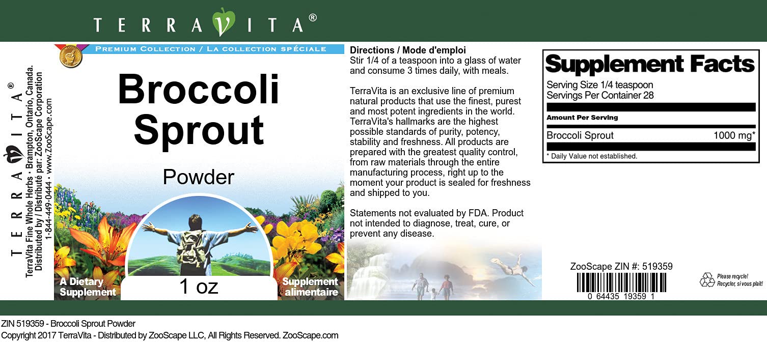 Organic Broccoli Sprout Powder 1 oz | High in Sulforaphane | Immune Support & Detox Supplement | for Smoothies, Juices & Healthy Recipes | ZIN: 519359