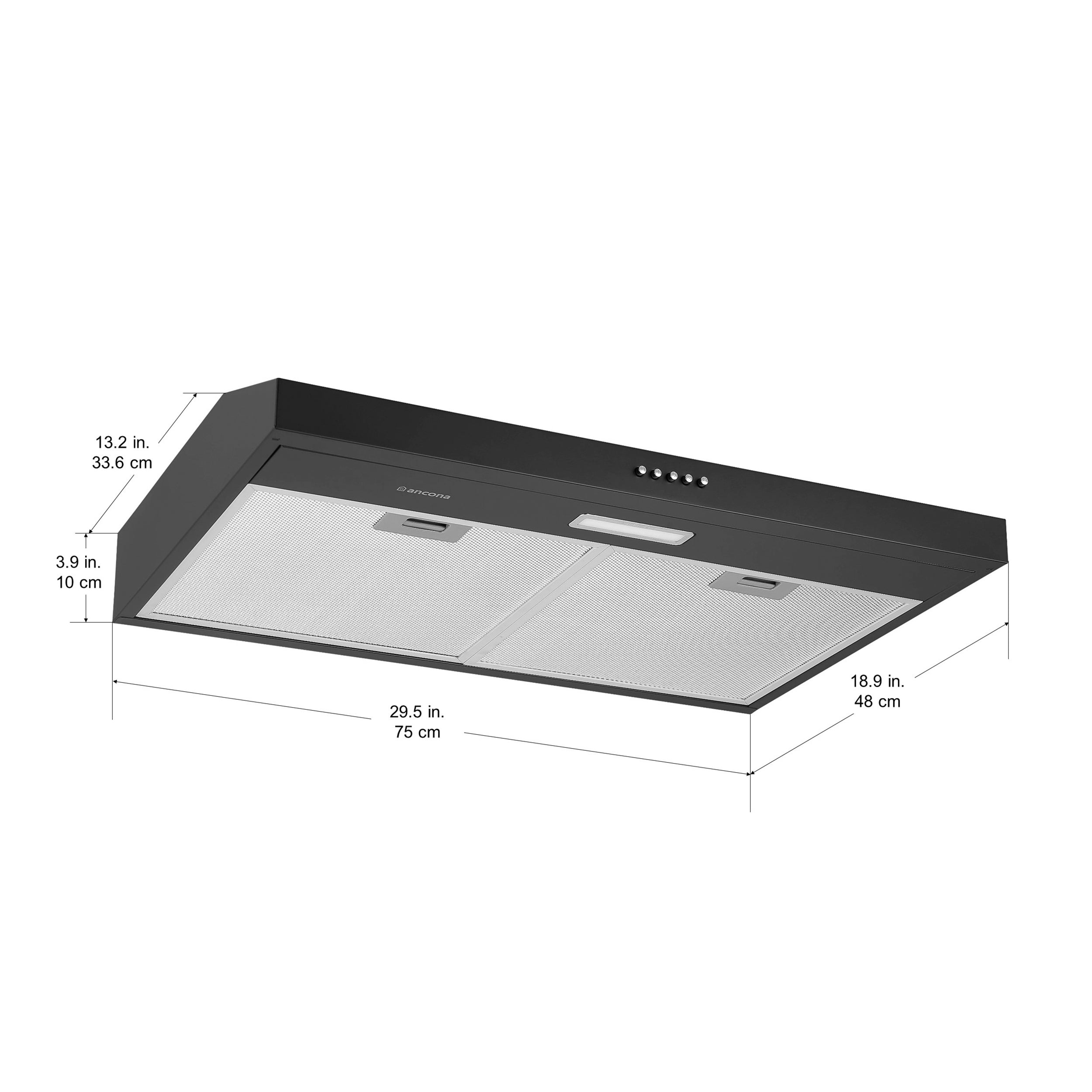 Ancona 30 Inch Convertible Under Cabinet Range Hood in Matte Black - Powerful Kitchen Ventilation for Smoke & Odor Removal