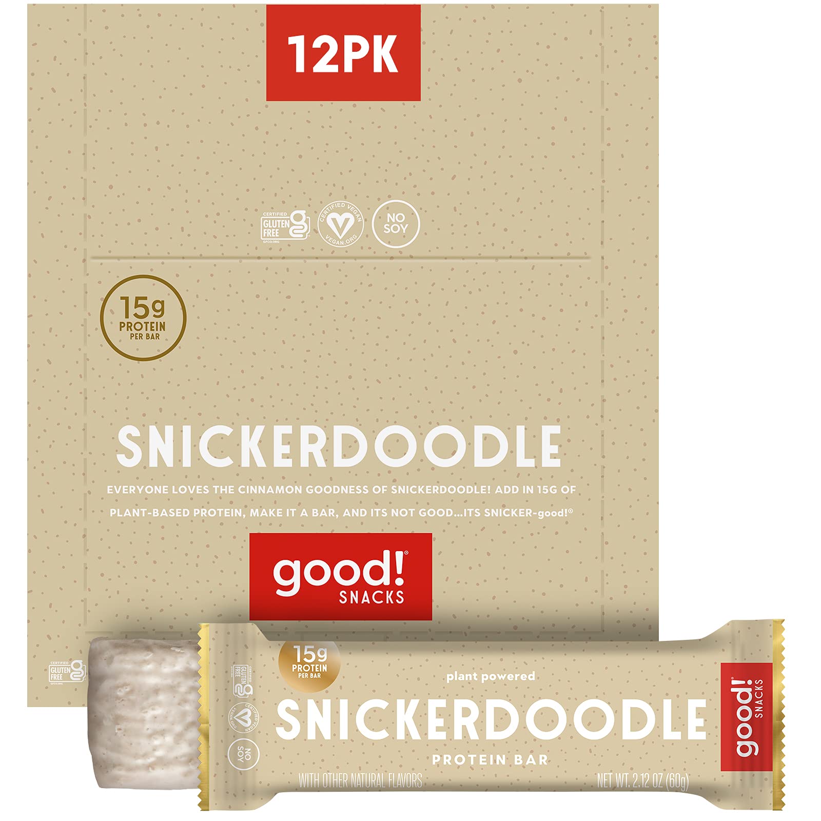 Delicious Vegan Protein Bars - Snickerdoodle Flavor | Gluten-Free, Plant-Based, Low Sugar, High Protein (15g) | Meal Replacement & Healthy Snack for Energy | Kosher, Soy-Free, Non-Dairy, Non-GMO | Perfect for Workouts, Hiking & On-the-Go Nutrition (12 Bars)