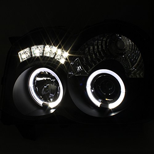 AKKON Jeep Grand Cherokee Black Bezel Dual Halo Ring Projector LED Headlights Replacement - Pair for Improved Night Visibility & Style Upgrade | Perfect for Off-Roading, Night Driving & Custom Car Mods
