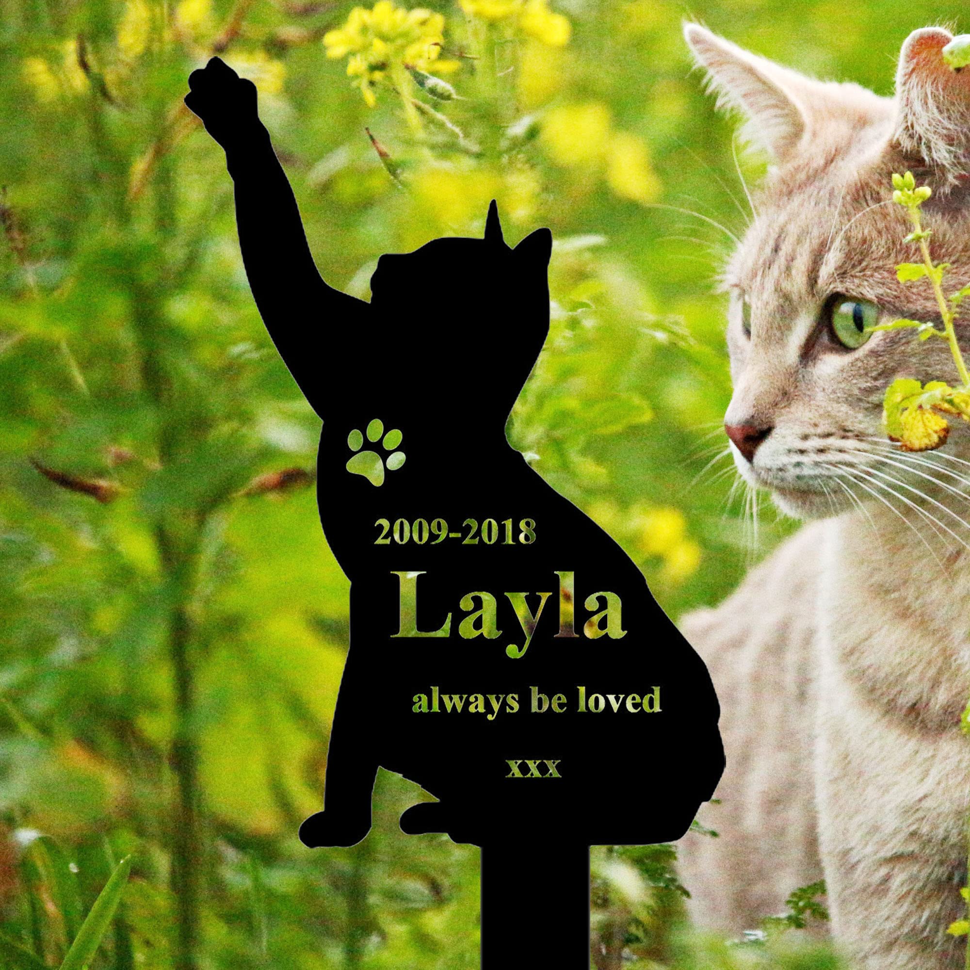 Personalized Cat Memorial Grave Stake - 18 Inch Outdoor Pet Grave Marker with Custom Engraving, Heartfelt Cat Loss Gift for Garden, Cemetery, or Backyard Memorial