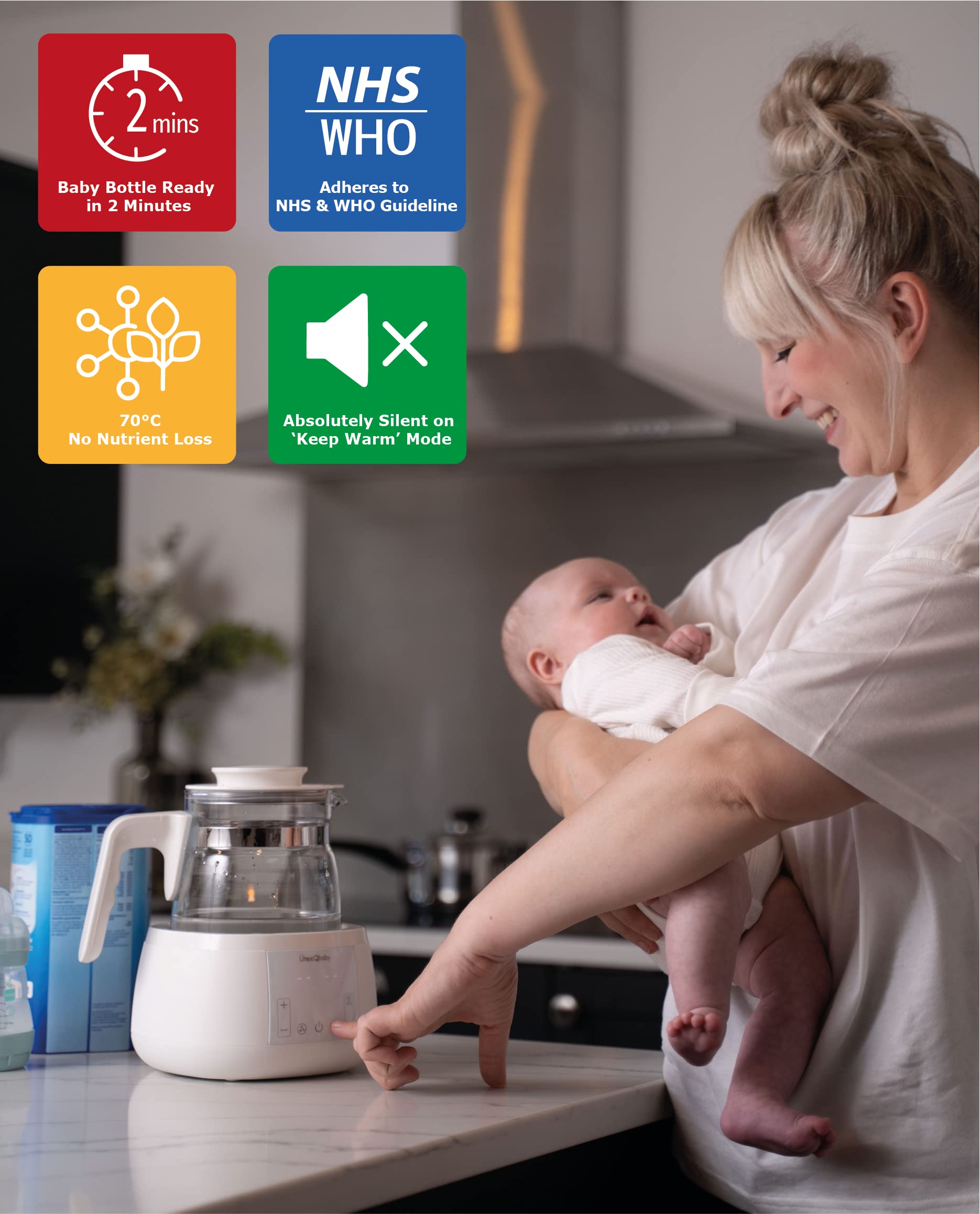 ÜneeQbaby PerfectTemp Baby Bottle Maker - 24-Hour Temperature Controlled Formula Dispenser, Fast 2-Minute Preparation, Ultra Quiet Operation with Night Light - Ideal for Night Feedings & Travel (Perfect for Newborns & Busy Parents)