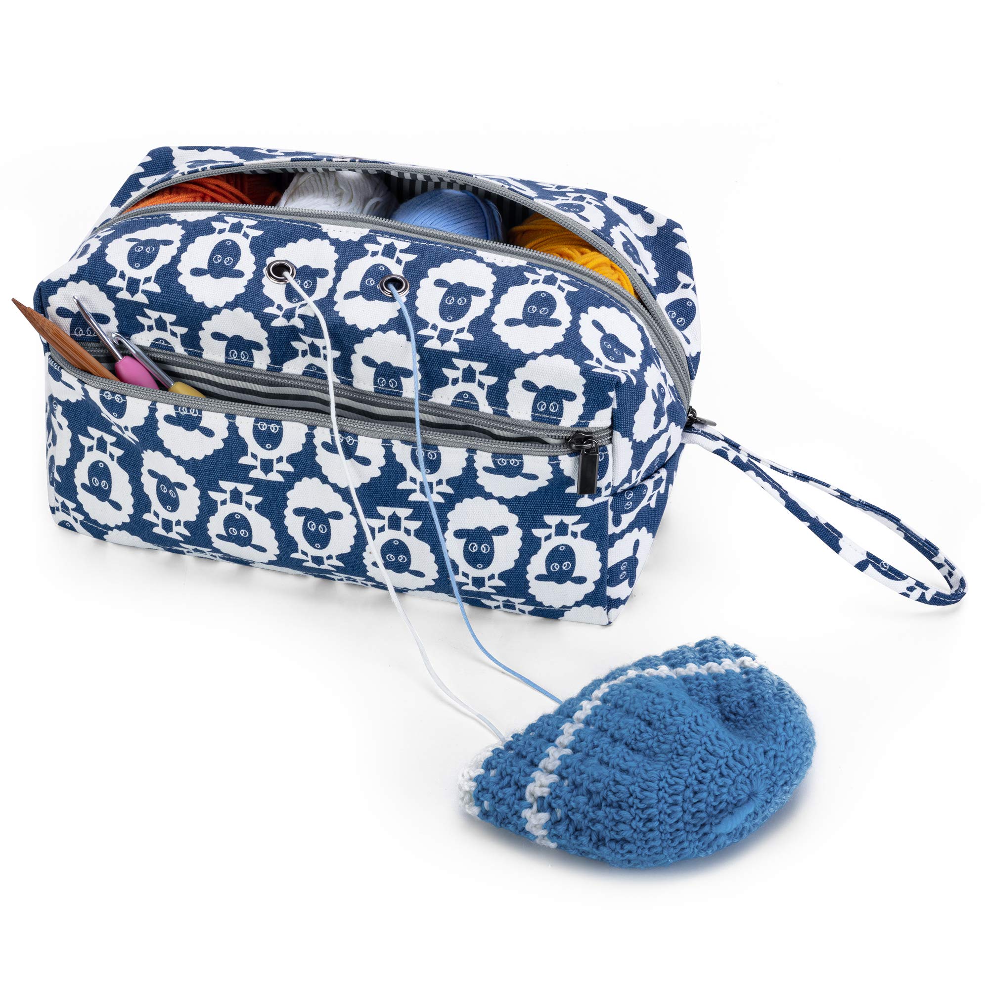 Luxja Large Yarn Storage Bag - Knitting & Crochet Organizer for Yarn Skeins, Hooks, Needles (up to 10 Inches) - Portable Craft Carrier with Sheep Design - Perfect for Knitting Projects at Home or Travel