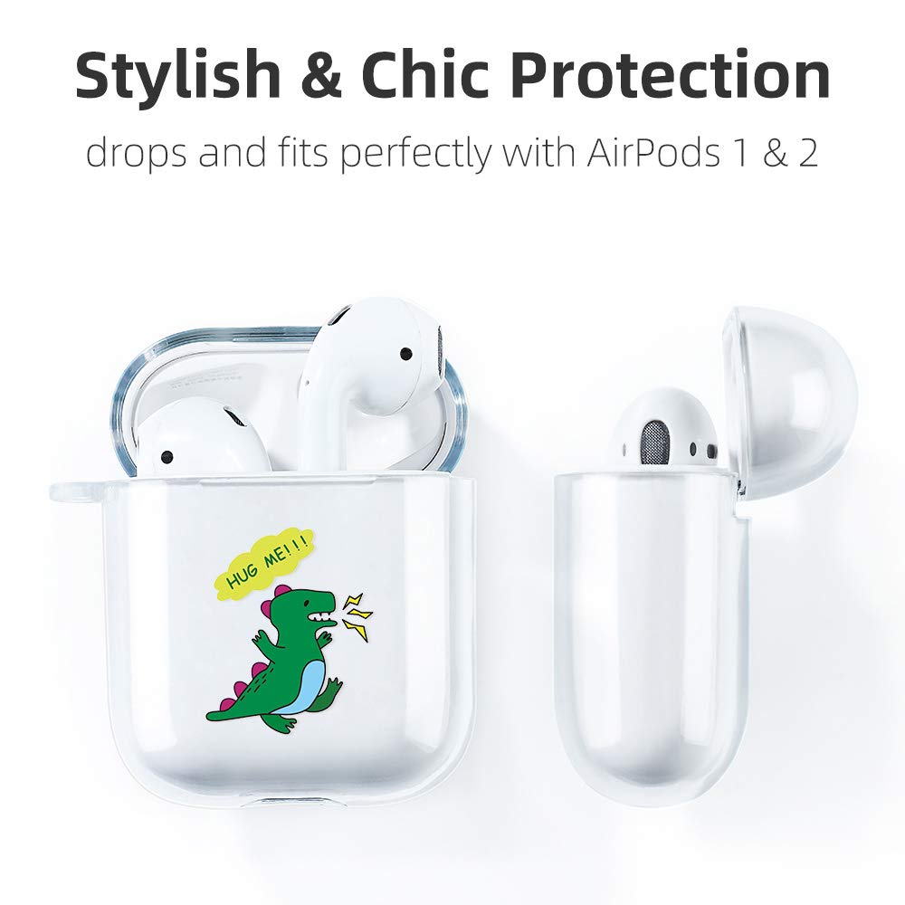 Dinosaur Cute Clear AirPods 2 Case - Compatible with Apple AirPods 2nd Generation | Wireless & Wired Charging | Anti-Drop Protection | Includes Carabiner Clip | Perfect for School, Travel & Outdoor Activities