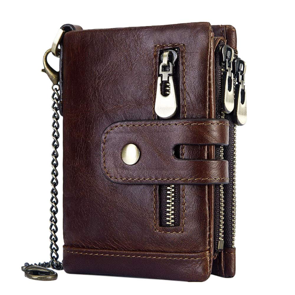HALOViE Men's RFID Blocking Leather Wallet with Zip Coin Pocket & Credit Card Holder - Anti-Theft Slim Bifold Wallet for Everyday Use (Brown) - Perfect for Travel, Business & Daily Essentials