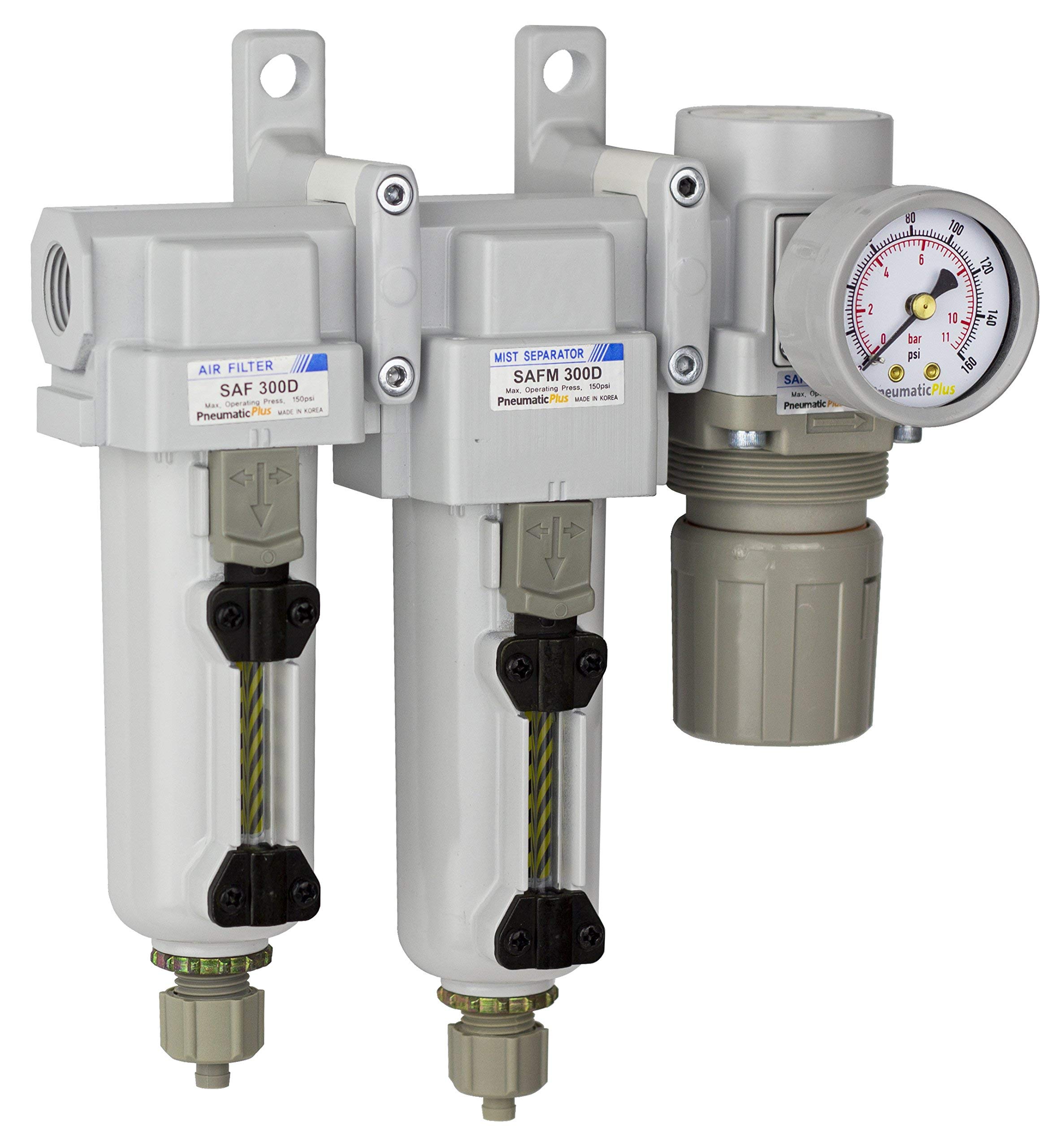 PneumaticPlus SAU330-N03G-MEP 3-Stage Compressed Air Dryer System with Particulate Filter, Coalescing Filter & Pressure Regulator - 3/8