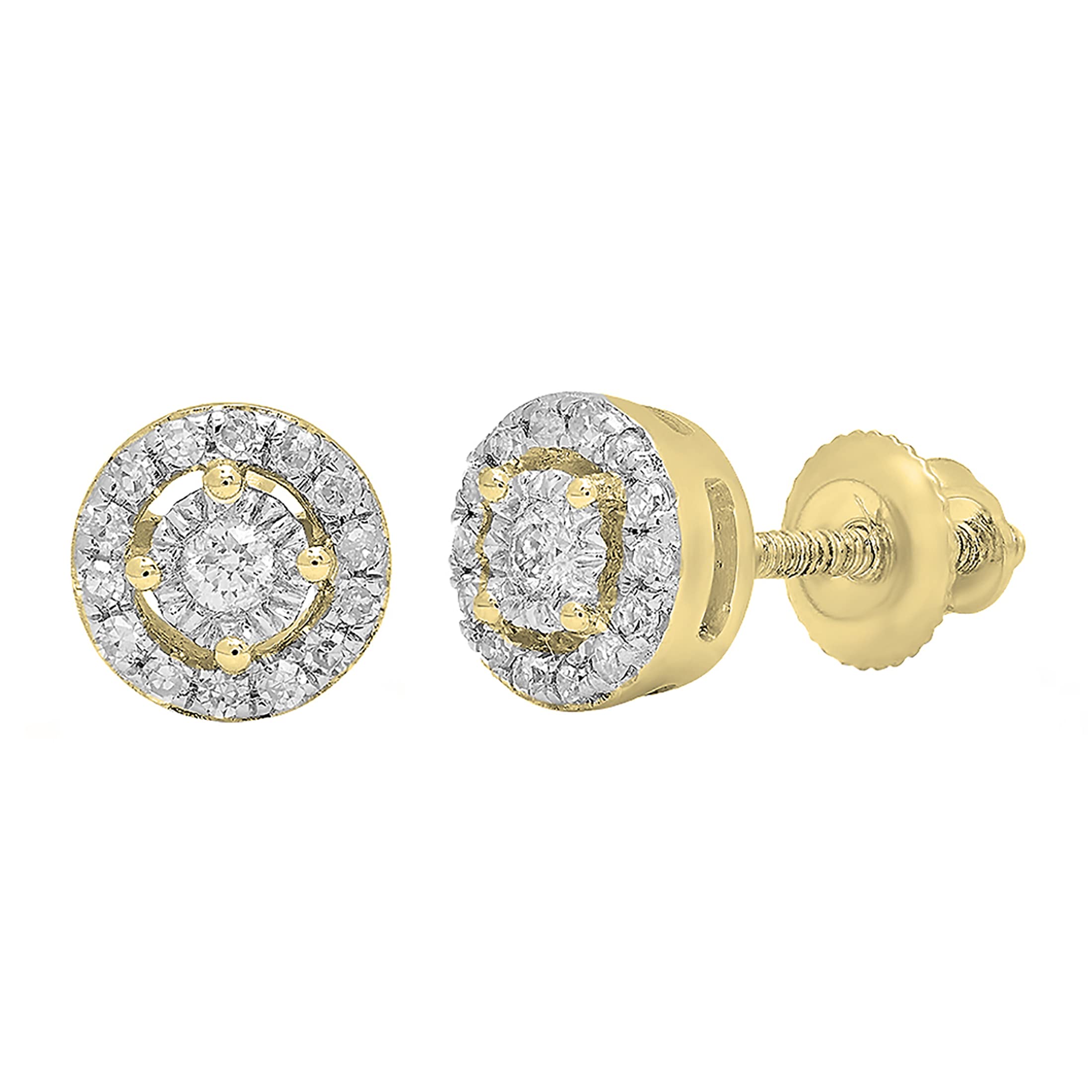 Dazzlingrock Collection 0.16 Carat Round White Diamond Halo Stud Earrings for Women in 10K Solid Gold - Elegant Wedding, Anniversary & Party Jewelry Gift