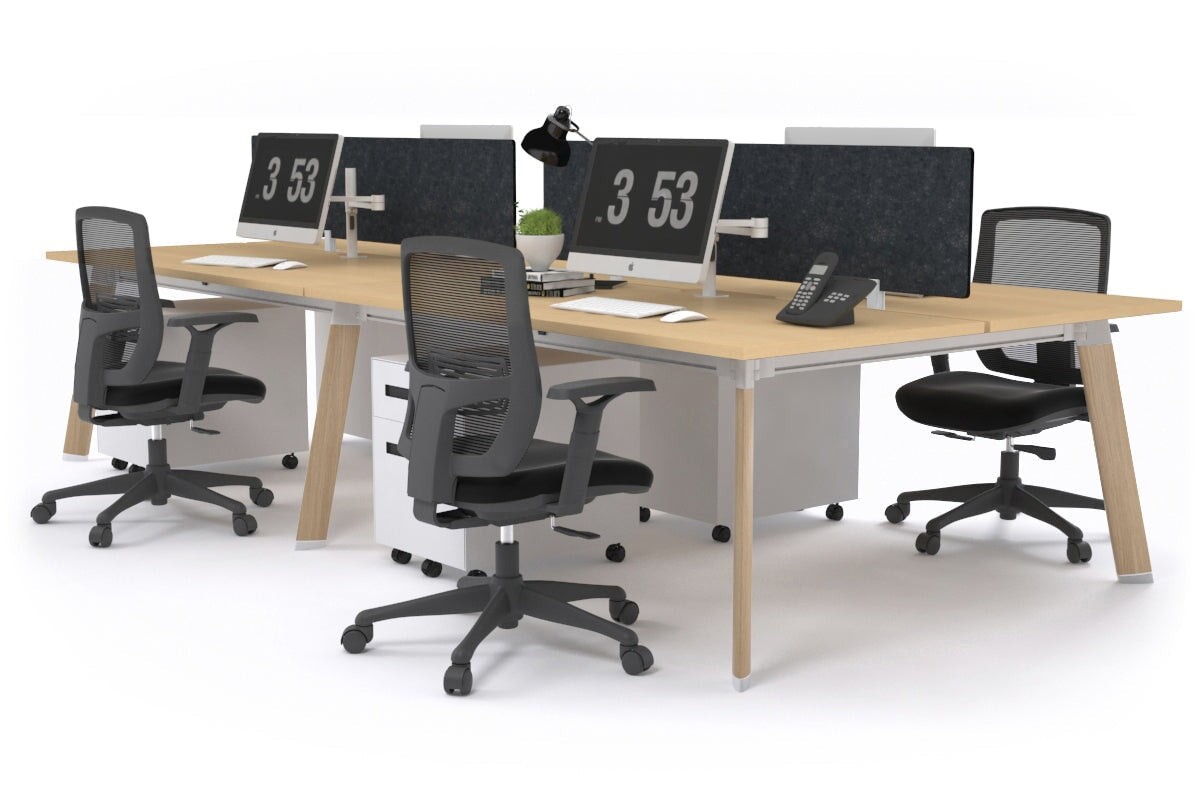 4-Person Workstation with Wood Imprint Frame - 1600L x 800W Office Desk with Cable Management Scallop for Team Collaboration & Productivity | Perfect for Open Offices, Coworking Spaces & Home Offices