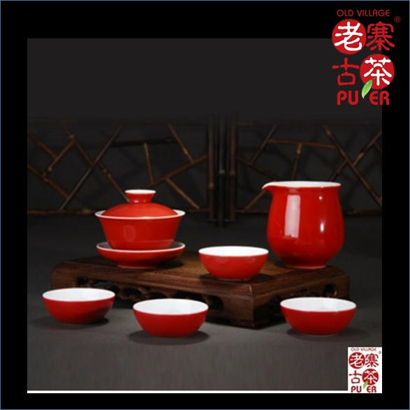 Premium Porcelain Tea Set of 6 Pieces from Jingdezhen - Luxury Gift Tea Ceremony Set with Sacrificial Red Glaze | Perfect for Chinese Tea Ceremonies, Home Decor & Thoughtful Gifts