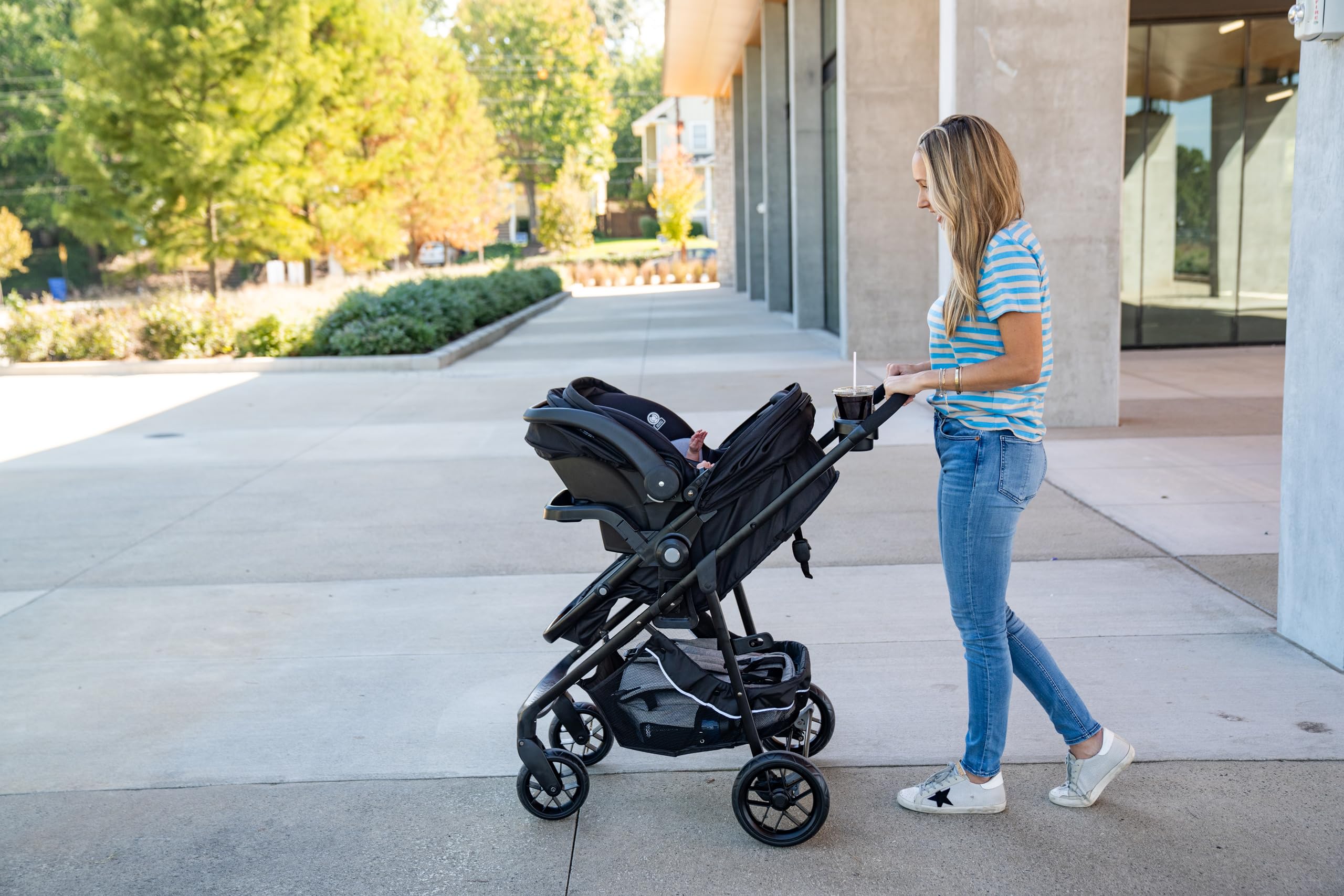 Safety 1st Grow and Go Flex 8-in-1 Convertible Car Seat & Stroller Combo for Infants 4-30 lbs | Lightweight Travel System with Adjustable Canopy & Cup Holder | Perfect for Daily Walks, Shopping & Family Outings - Forest Tide
