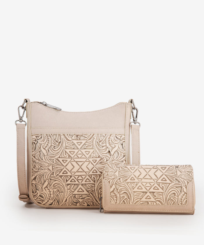 Trinity Ranch Tooled Leather Crossbody Bag Set for Women - Western Style Handbag Purse with Adjustable Strap - Perfect for Travel, Shopping & Everyday Use
