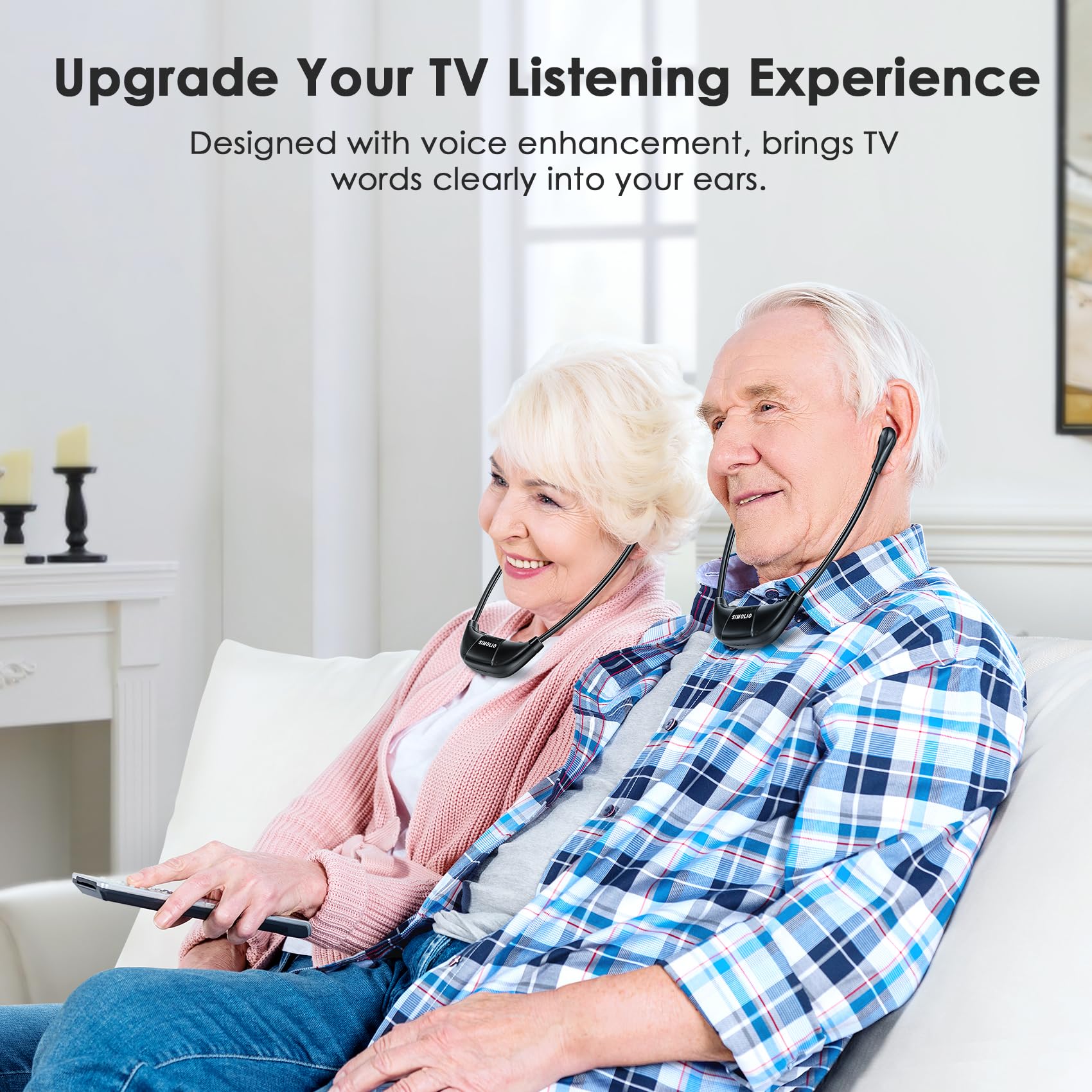 SIMOLIO Digital Wireless TV Headphones with Dual Headsets - 3 Tone Presets, Separate Volume & Balance Control, 15H Battery - Compatible with Smart, Optical, RCA & AUX TVs - Perfect for Late Night Watching, Hearing Impaired & Private Listening