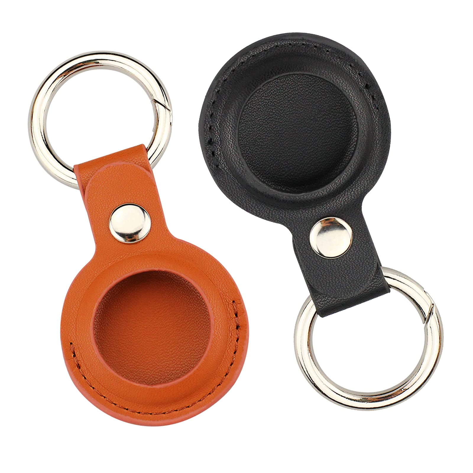 Apple AirTag Holder Case with Key Ring - Durable Leather Cover for AirTag (Black & Brown) - Perfect for Keys, Bags & Travel Accessories