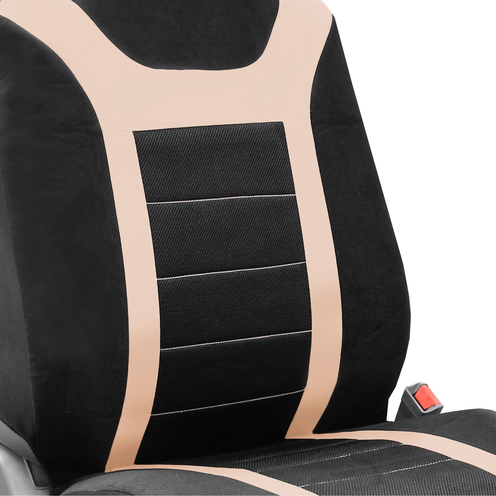 FH Group Universal Fit Beige Sports Full Set Car Seat Covers - Compatible with Airbag & Split Rear Seats | Interior Accessories for Cars, Trucks & SUVs | Perfect for Daily Commute, Road Trips & Vehicle Protection