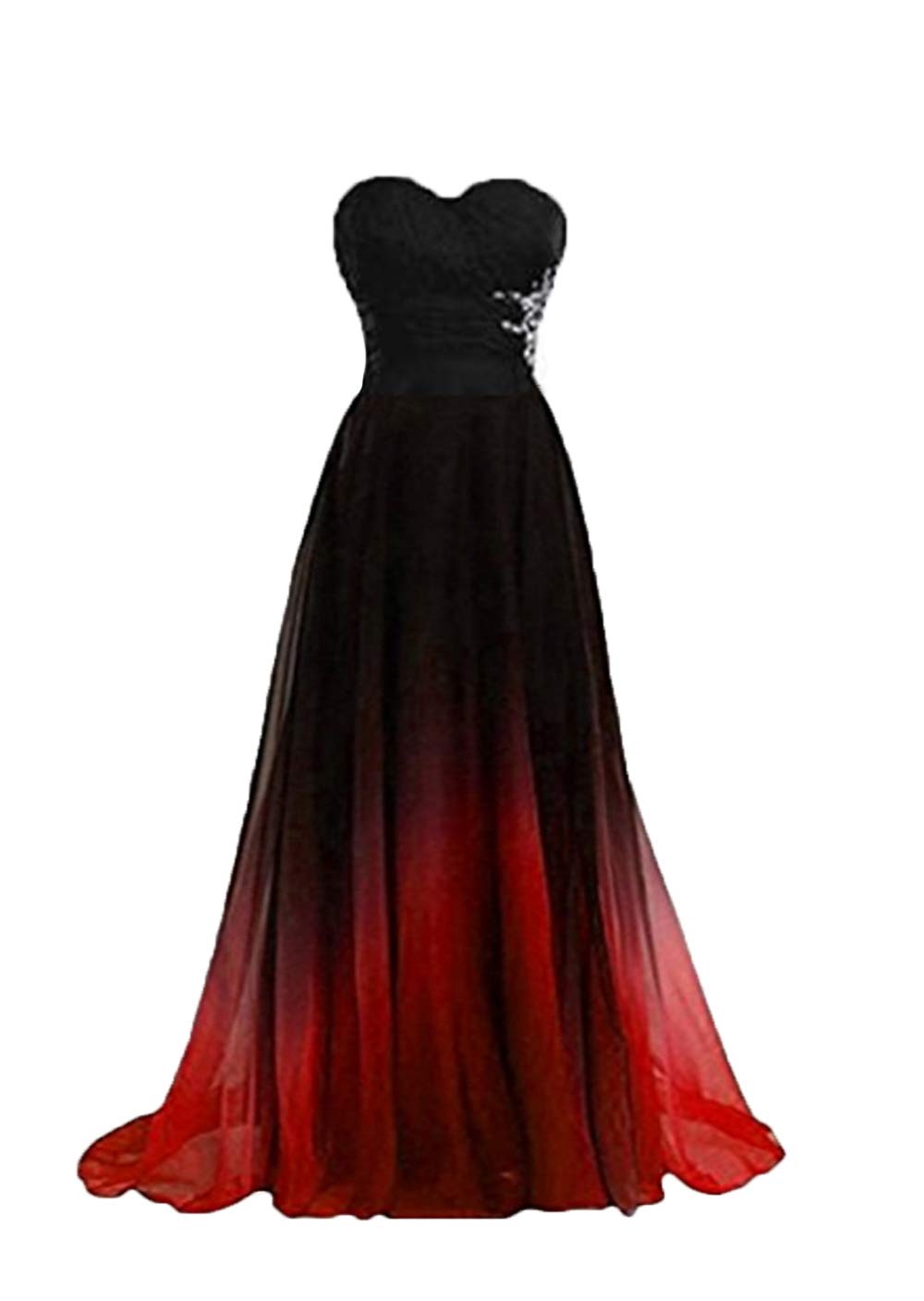 Angela Women's Ombre Bridesmaid Dresses - Gradient Long Prom Evening Gowns for Weddings, Formal Events & Special Occasions | Black to Red Color Fade Style F24