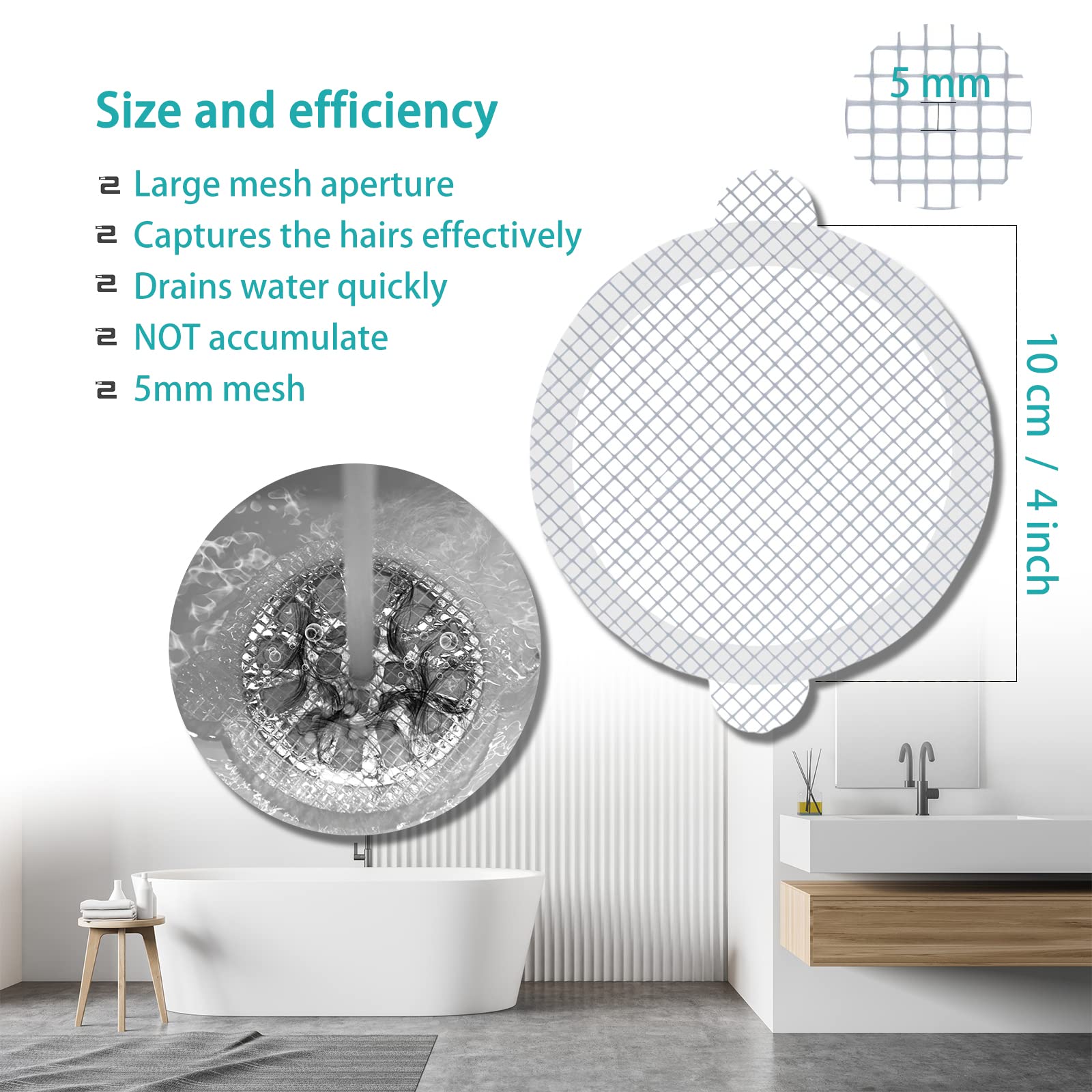 MOCOST Disposable Shower Drain Hair Catcher Stickers - 30 Pack 4.3 Inch Mesh Stickers with Cleaning Tweezers - Prevent Clogged Drains & Pipe Blockages - Perfect for Bathroom, Shower, Sink Drain Maintenance
