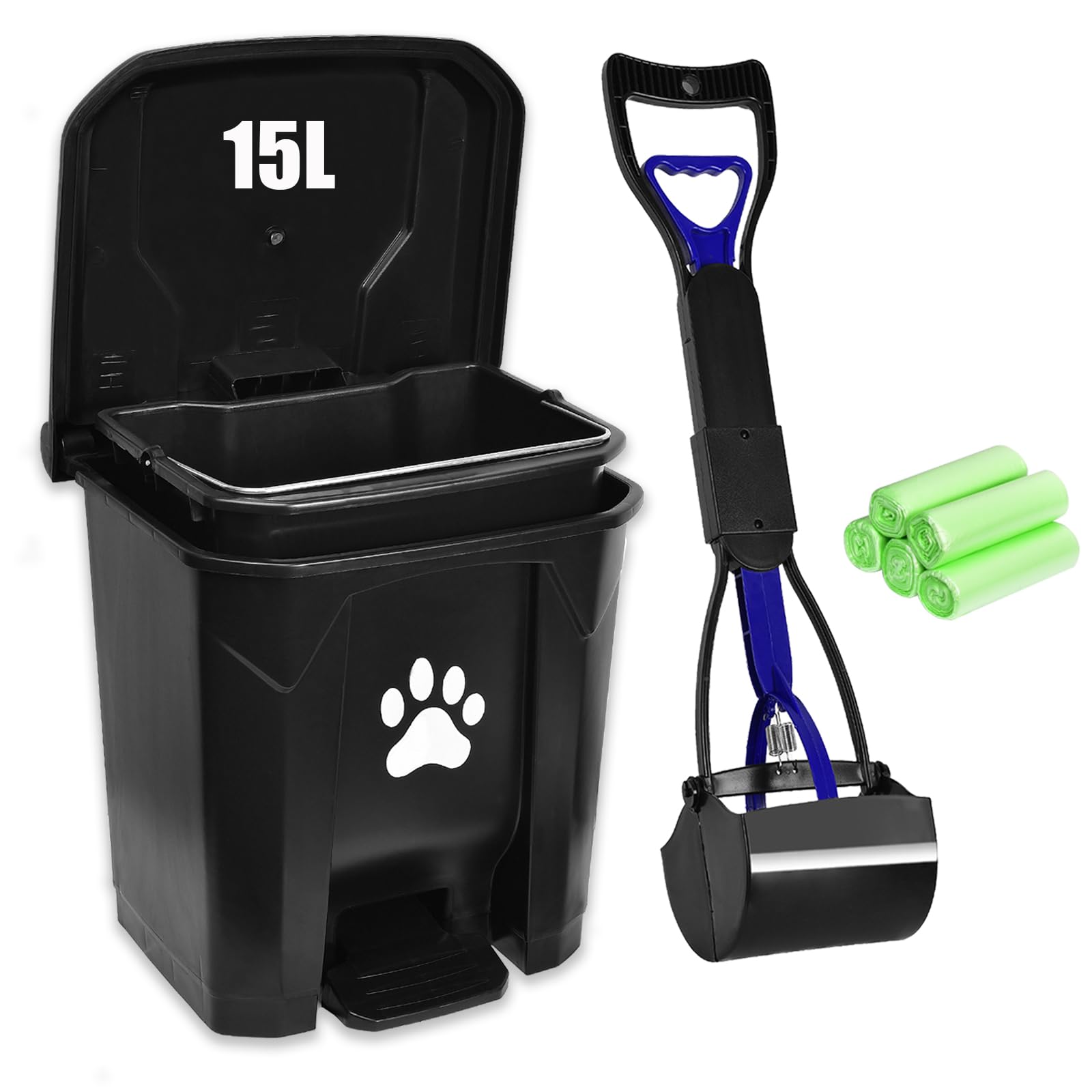Outdoor Dog Poop Trash Can with Pooper Scooper - Pet Waste Container with Removable Lid & Inner Bin - Includes Waste Bags for Backyard, Lawn & Garden - Easy to Use & Fully Assembled - Perfect for Dog Owners & Pet Waste Management