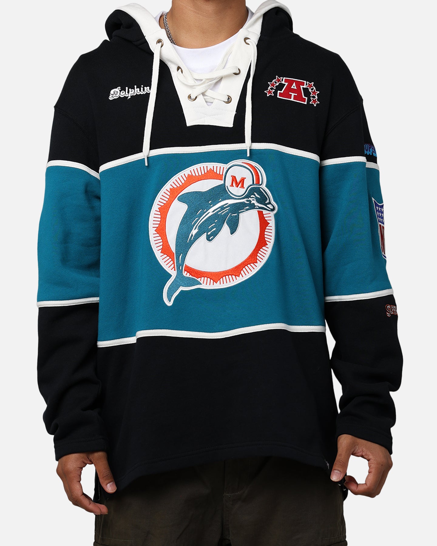 47 Brand Miami Dolphins Super Bowl Gridiron Lacer Hoodie - NFL Football Fan Apparel for Men & Women - Perfect for Game Day, Tailgating & Cold Weather