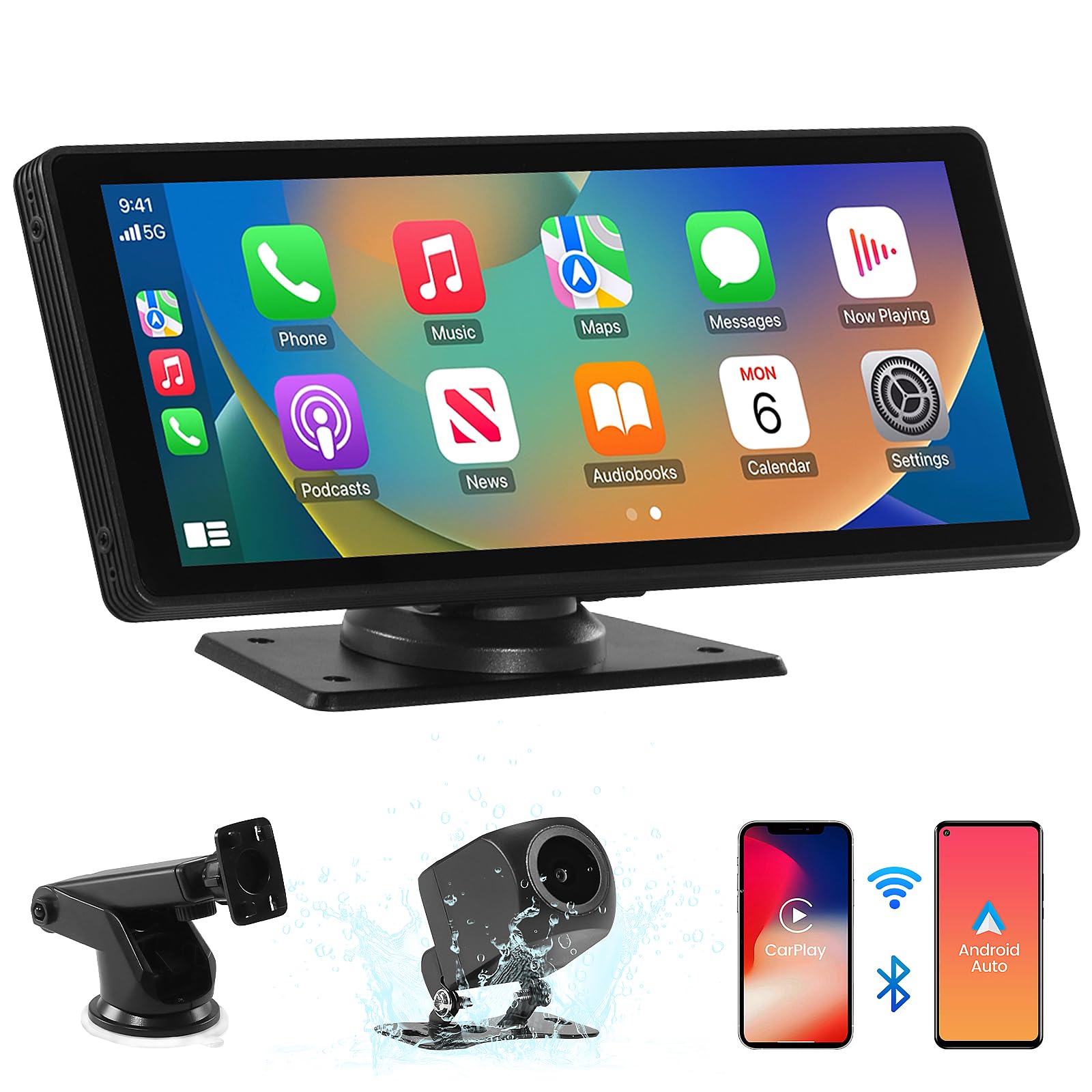 10.26 Inch Wireless Apple CarPlay & Android Auto Touch Screen Car Stereo - Portable GPS Navigation with Backup Camera, Bluetooth, Mirror Link & TF Card Support - Perfect for Road Trips, Commuting & Hands-Free Driving