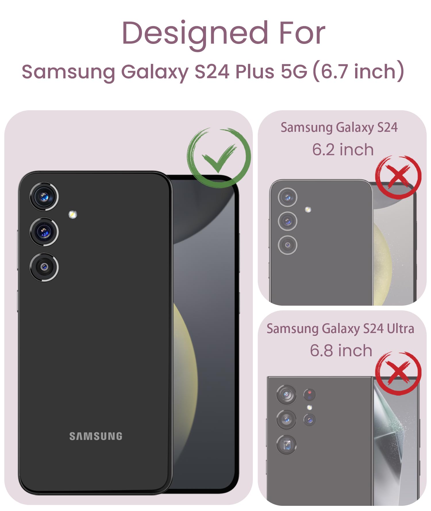 Samsung Galaxy S24 Plus Case with Tempered Glass Screen Protector | Military Grade Protective Cover for Galaxy S24+ 5G | Slim Soft TPU & Hard PC Hybrid Design | Crystal Clear Flower Pattern Purple Case for Women | Perfect for Daily Use, Travel & Outdoor Protection