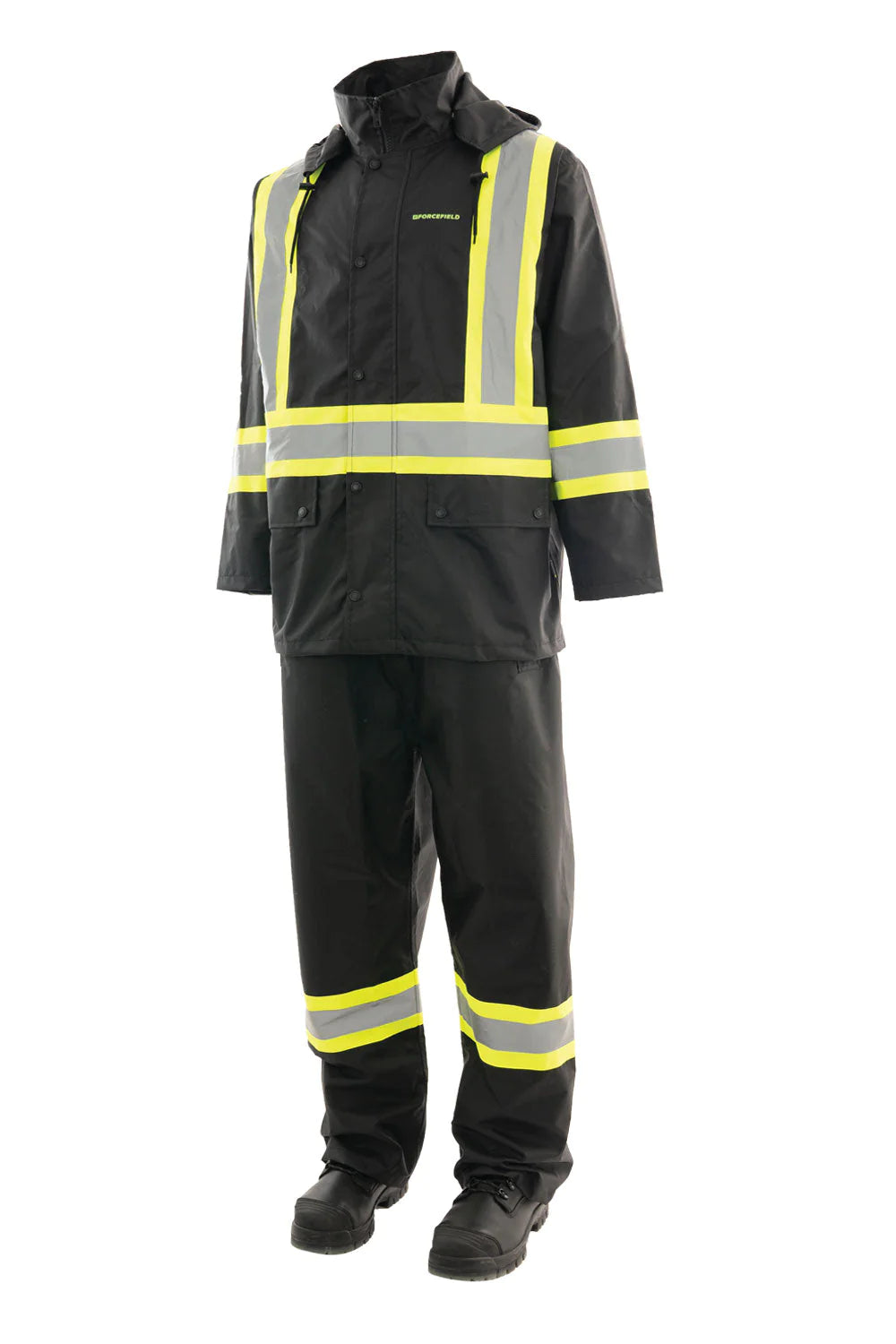 FORCEFIELD 3 Piece CSA Approved Hi-Visibility Rain Suit - Waterproof Safety Workwear for Construction & Outdoor Jobs (023 HVRSSOR) | Ideal for Road Workers, Utility Crews & Emergency Responders in Wet Conditions