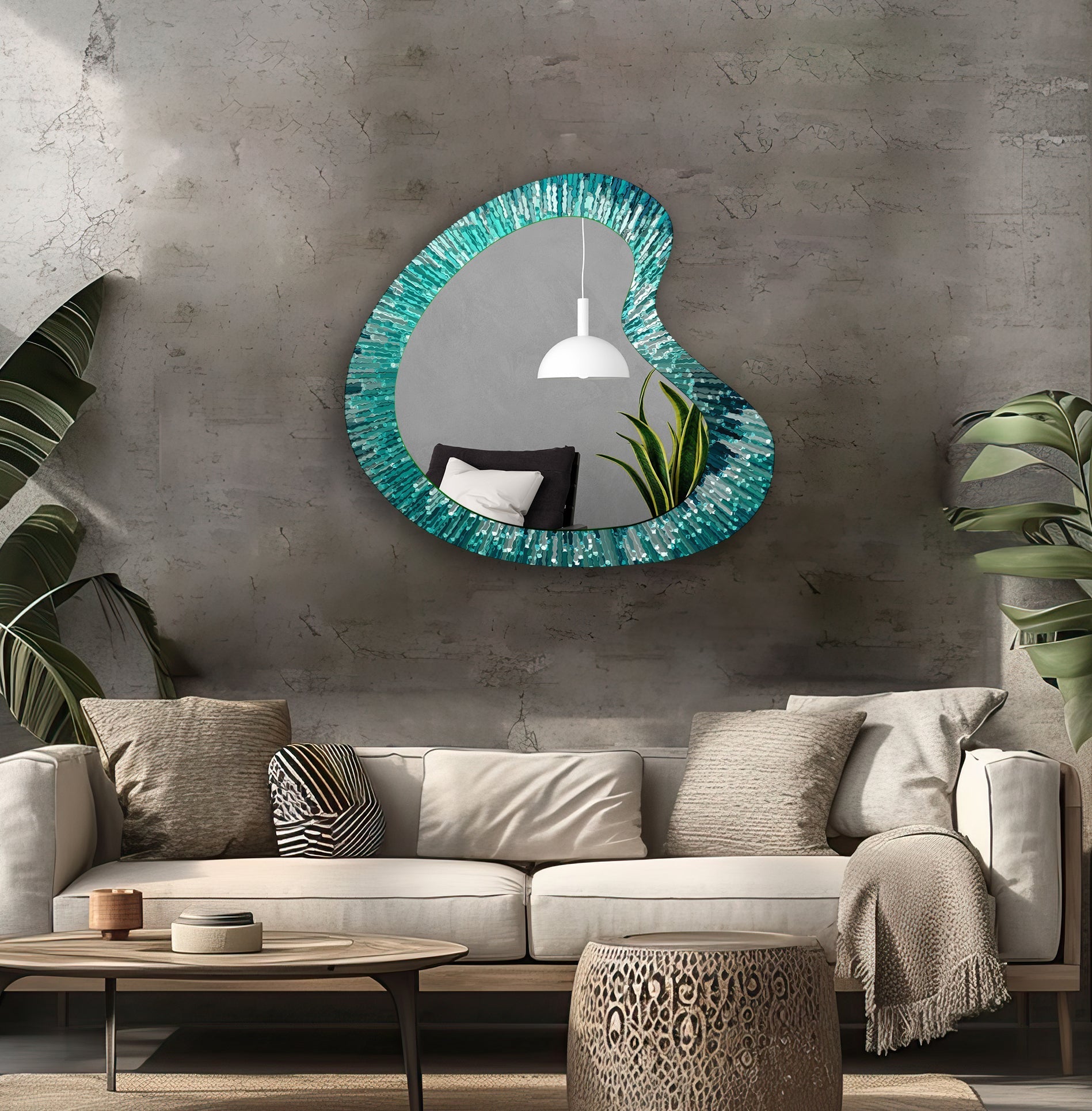 Abstract Green Lines Modern Wall Mirror - Decorative Home Accent for Living Room, Bedroom & Entryway - Stylish & Contemporary Design